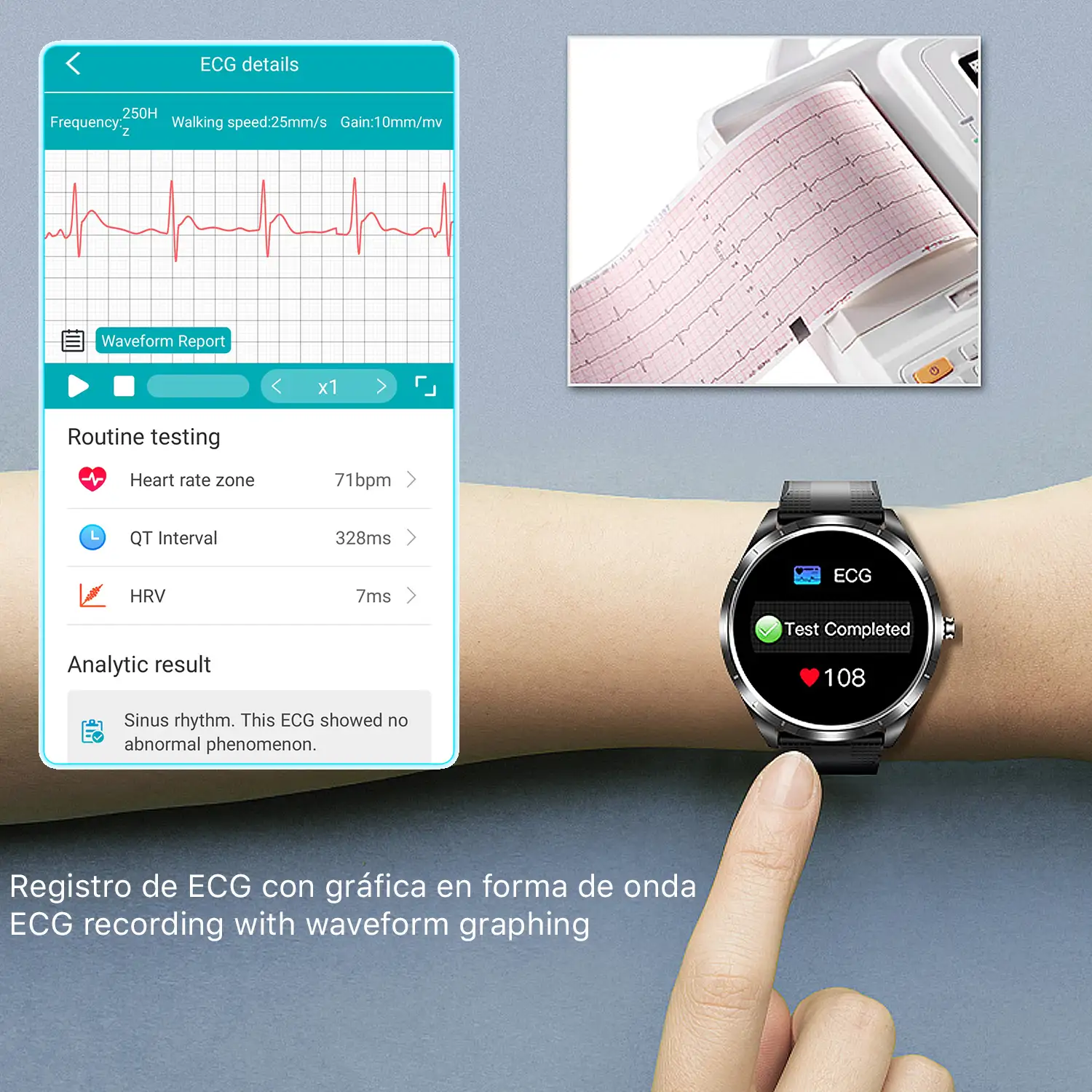 Smartwatch X3 con monitor de tensión y O2 en sangre. Incluye banda para pecho. Informe VFC y ECG 24 horas.