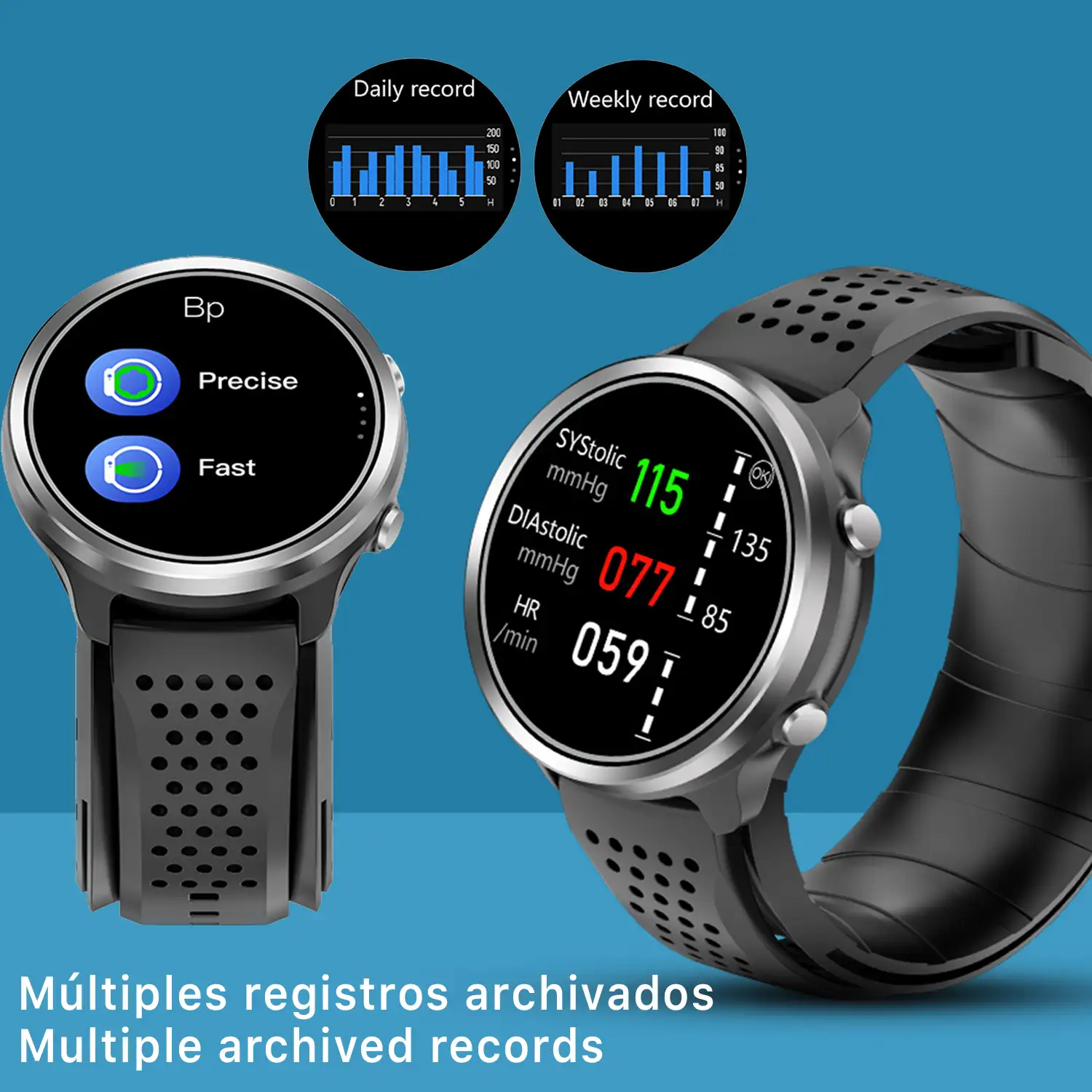 Smartwatch P30 con bomba de aire y balón prueba de presión arterial real. Termómetro corporal, frecuencia respiratoria.