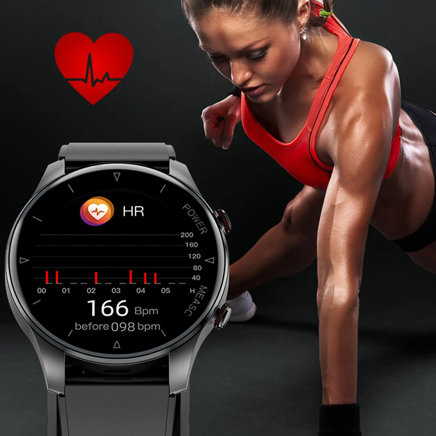 Smartwatch P50 con bomba de aire y balón prueba de presión arterial real. Termómetro corporal, frecuencia respiratoria.