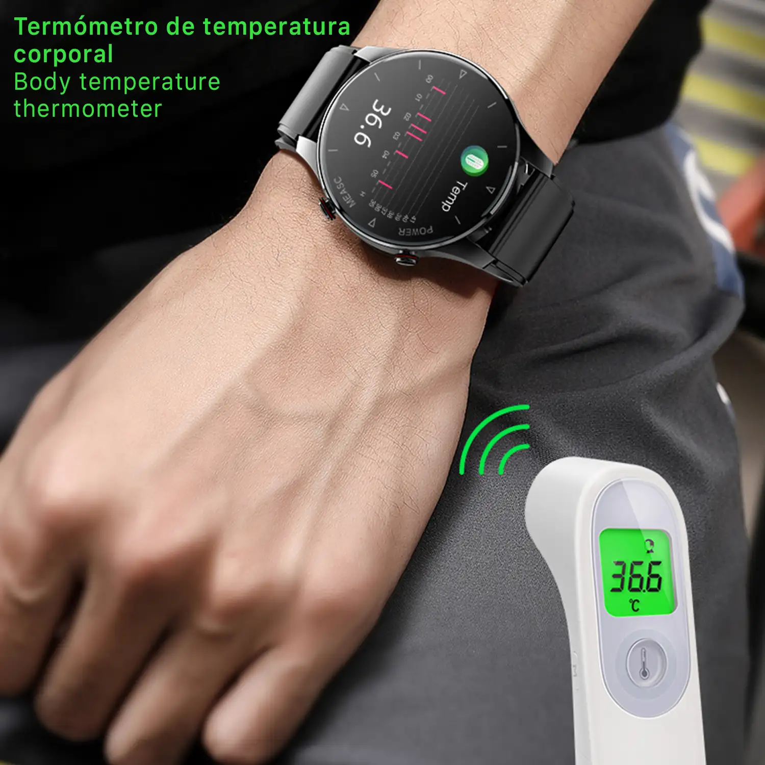 Smartwatch P50 con bomba de aire y balón prueba de presión arterial real. Termómetro corporal, frecuencia respiratoria.