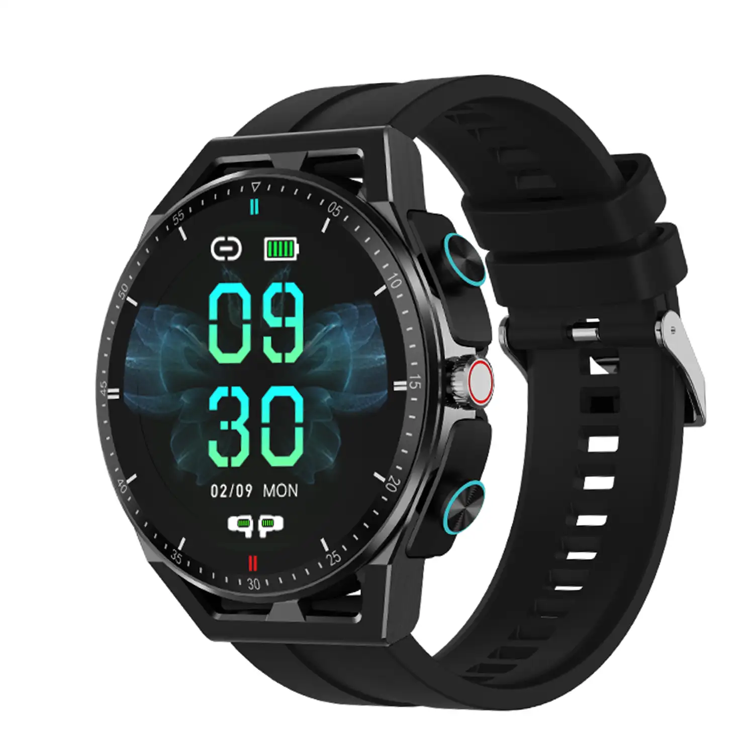 Smartwatch T120 con auriculares TWS integrados. Monitor cardiaco, de tensión y O2 en sangre, varios modos deportivos.