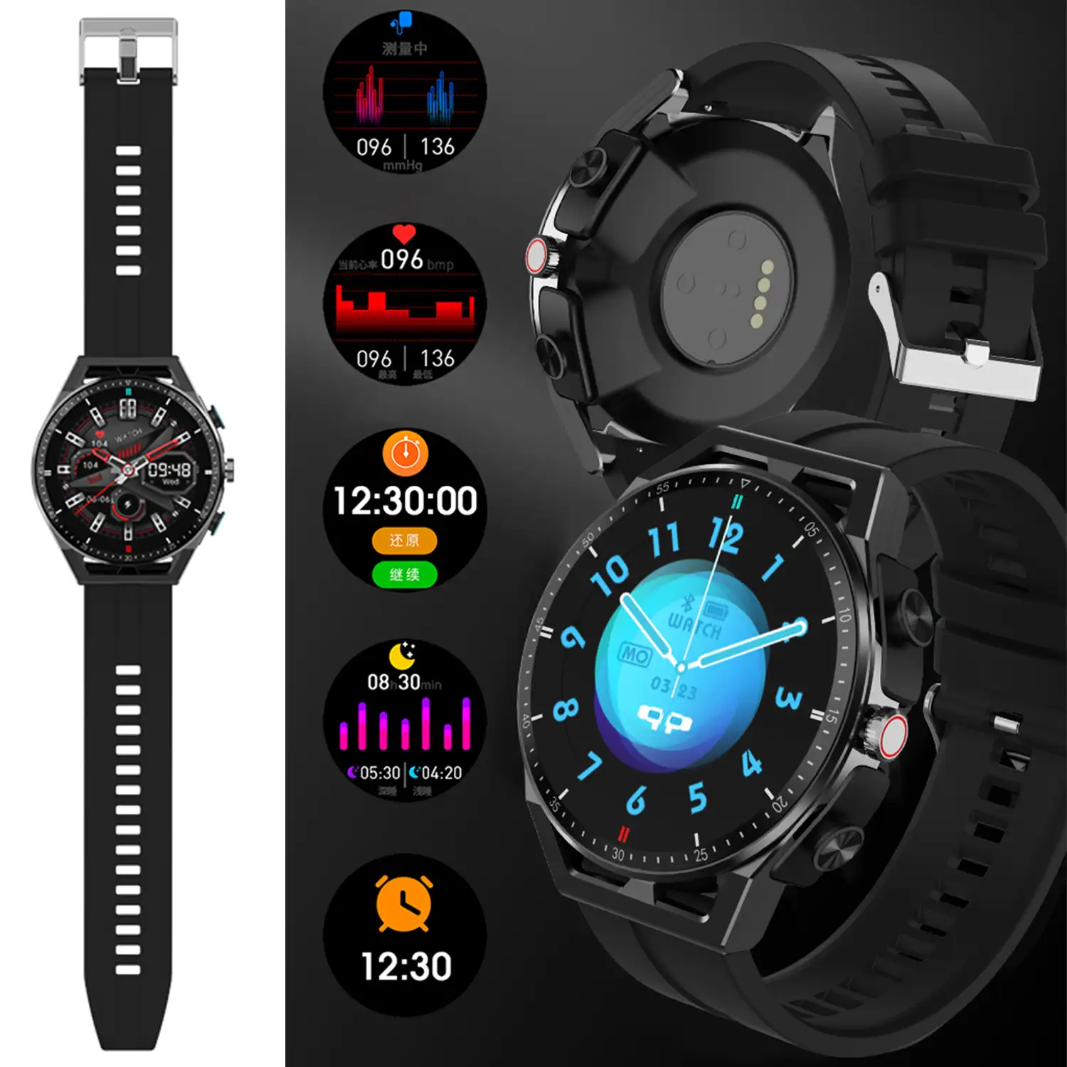 Smartwatch T120 con auriculares TWS integrados. Monitor cardiaco, de tensión y O2 en sangre, varios modos deportivos.