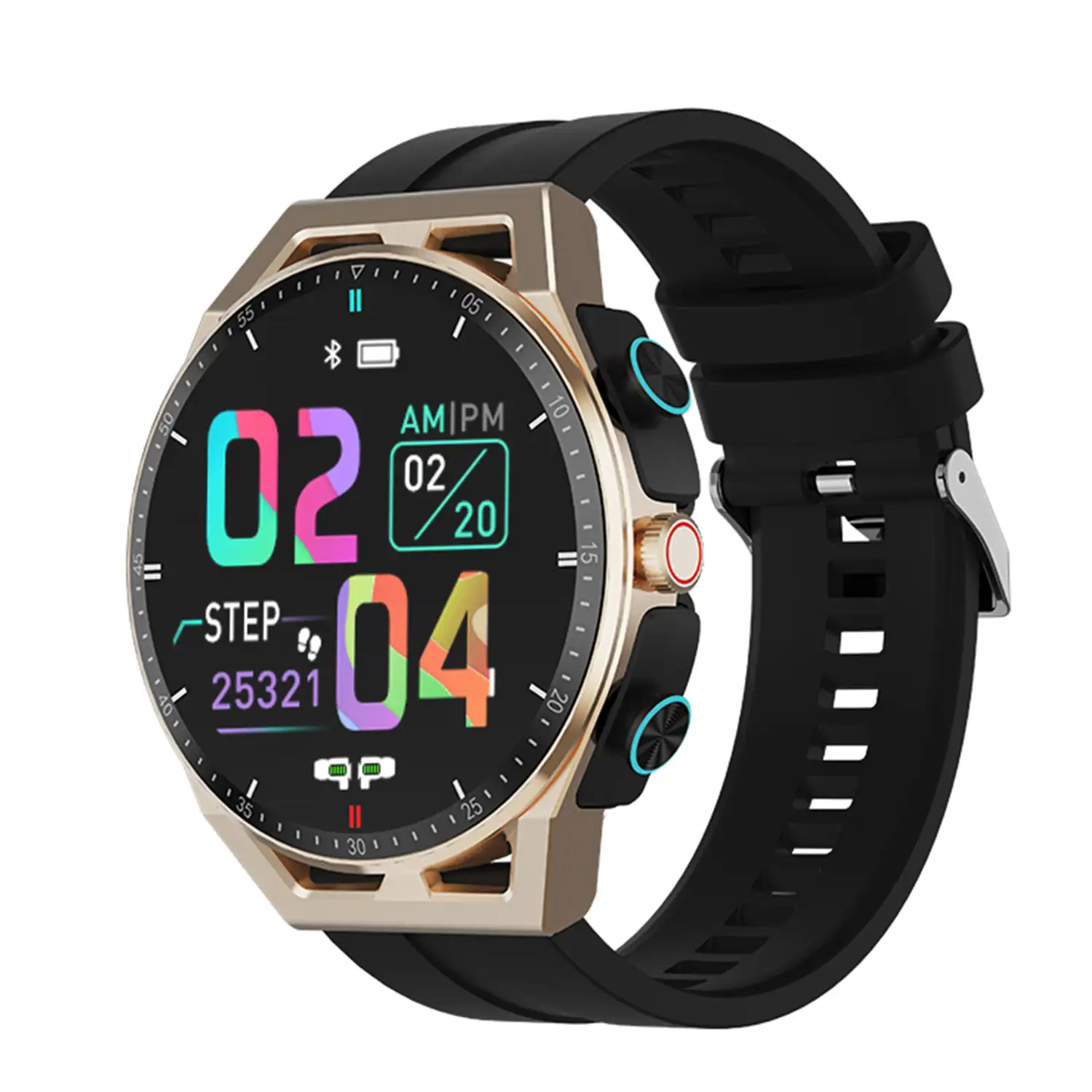 Smartwatch T120 con auriculares TWS integrados. Monitor cardiaco, de tensión y O2 en sangre, varios modos deportivos.