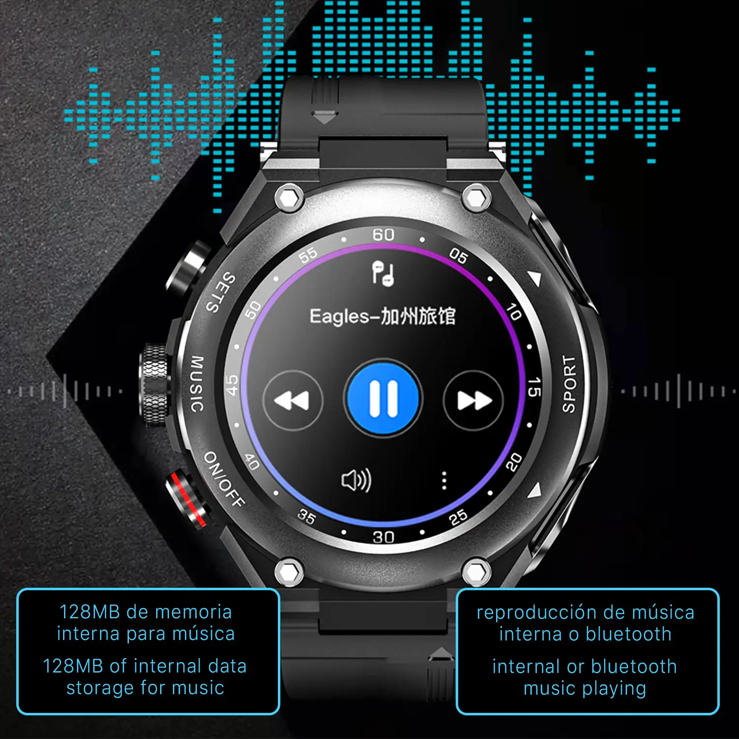 Smartwatch T92 con auriculares TWS integrados y memoria interna para música. Monitor cardiaco y de tensión, O2 en sangre, termómetro.
