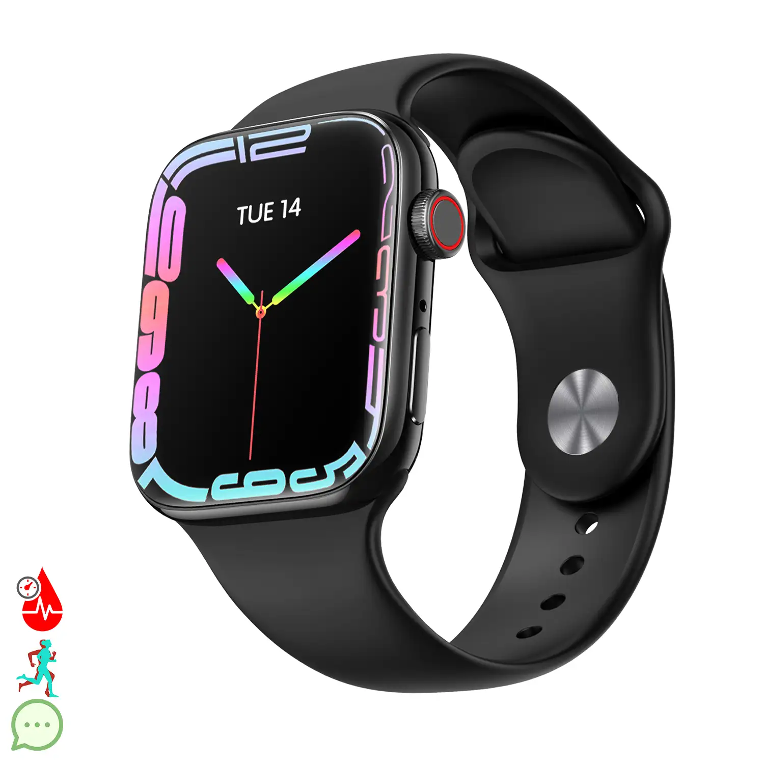 Smartwatch T900 Pro 8 con pantalla de 1,8 HR, monitor cardiaco y de O2 en sangre. Varios modos deportivos, notificaciones de apps.