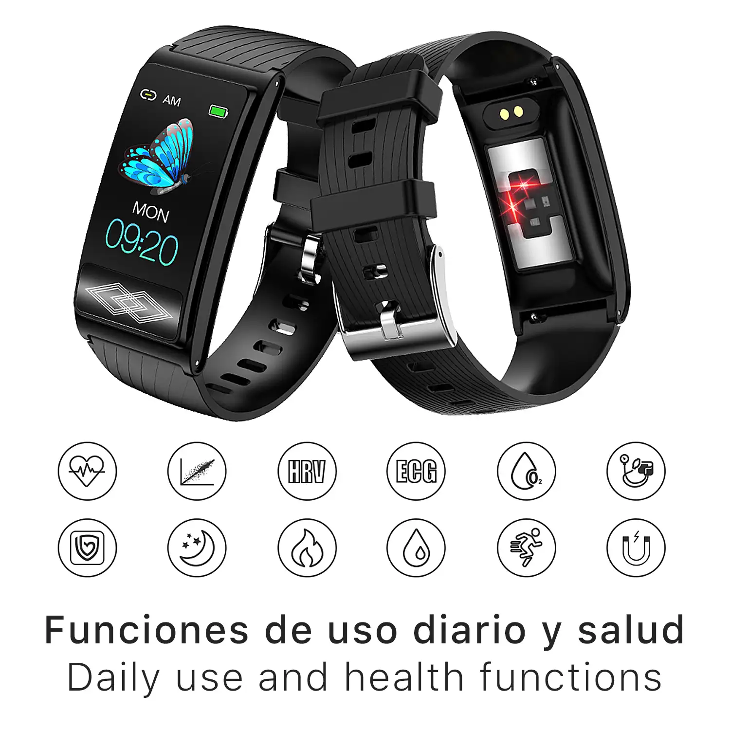 Smartwatch P10 con monitor de tensión y O2 en sangre. Incluye banda para pecho. Informe VFC y ECG 24 horas.