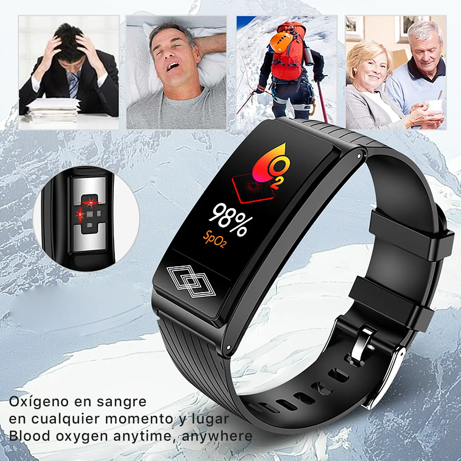 Smartwatch P10 con monitor de tensión y O2 en sangre. Incluye banda para pecho. Informe VFC y ECG 24 horas.