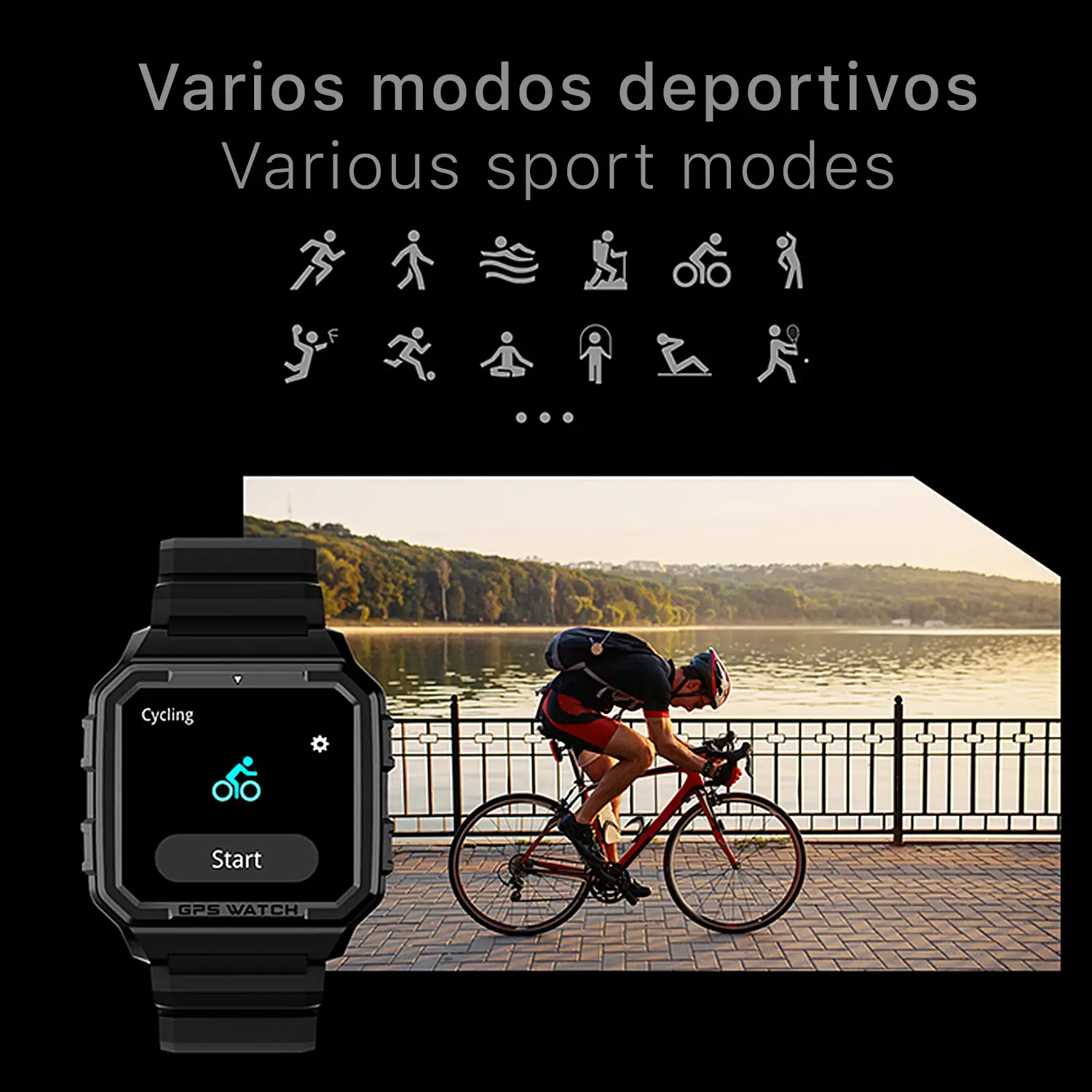 Smartwatch X2 con GPS, monitor cardiaco y de O2 en sangre, brújula. Varios modos deportivos, sumergible, notificaciones de apps.