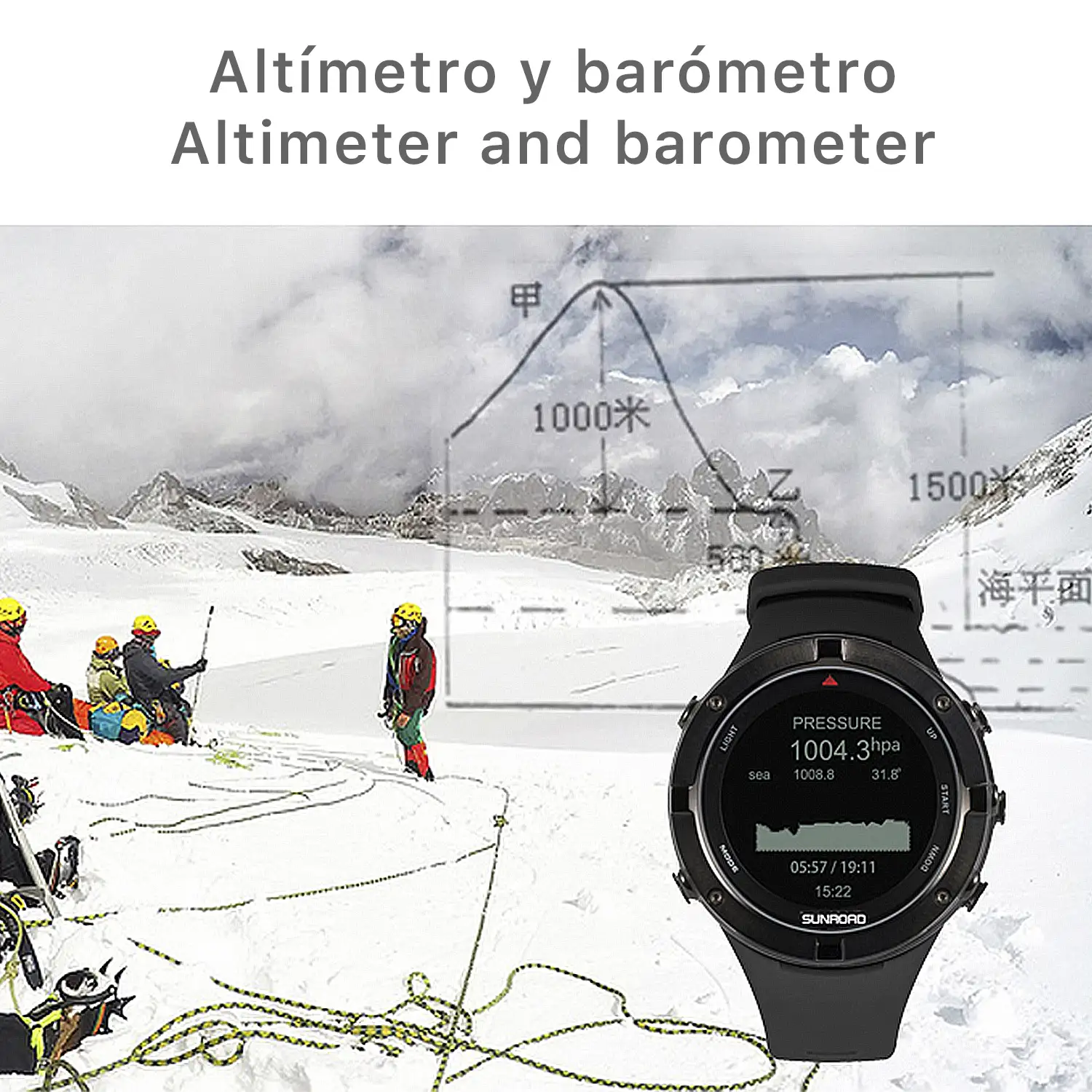 Smartwatch FR934 con localización GPS, sumergible 5 atm. Varios modos deportivos, incluye triatlón. Altímetro, barómetro, brújula, previsión meteorológica.