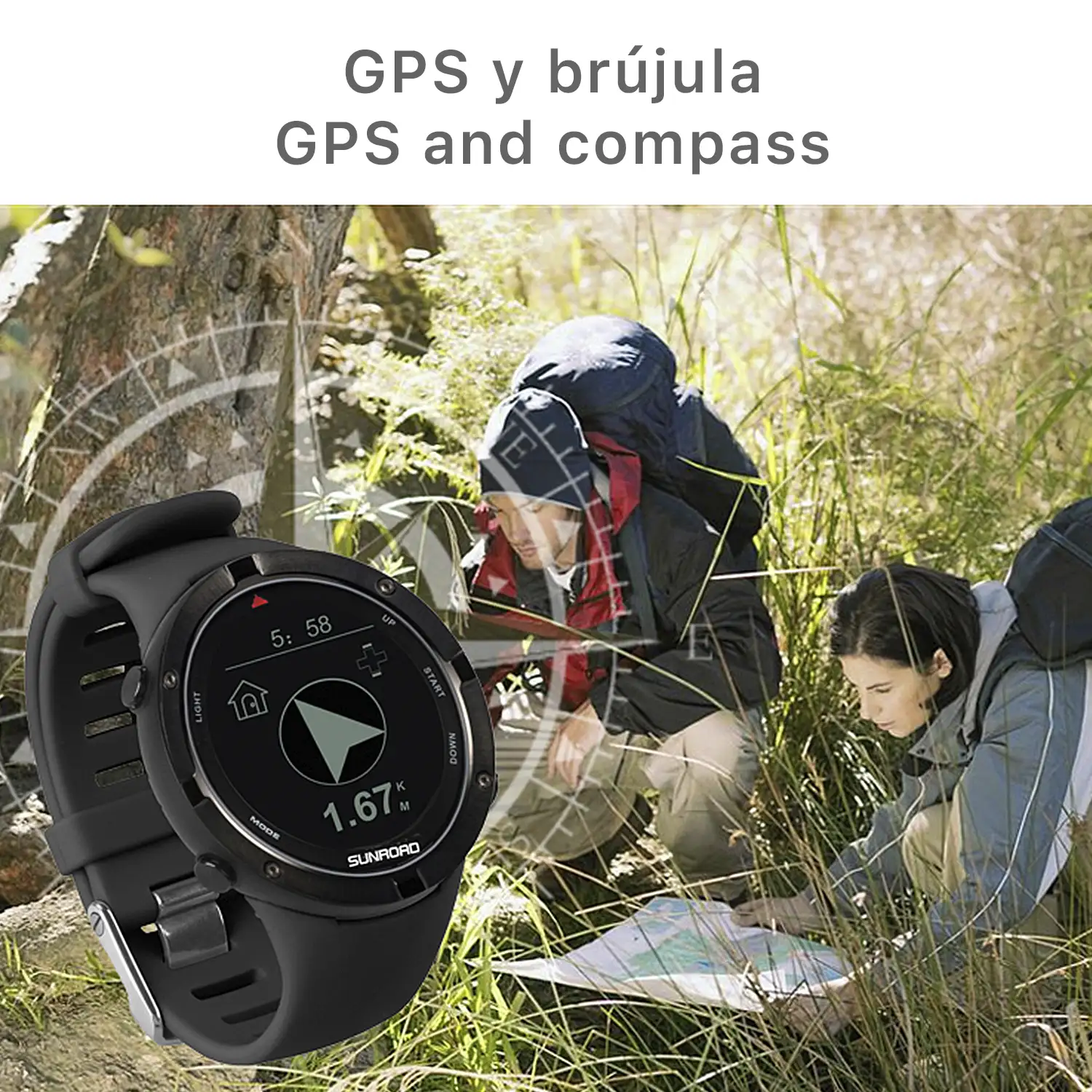 Smartwatch FR934 con localización GPS, sumergible 5 atm. Varios modos deportivos, incluye triatlón. Altímetro, barómetro, brújula, previsión meteorológica.