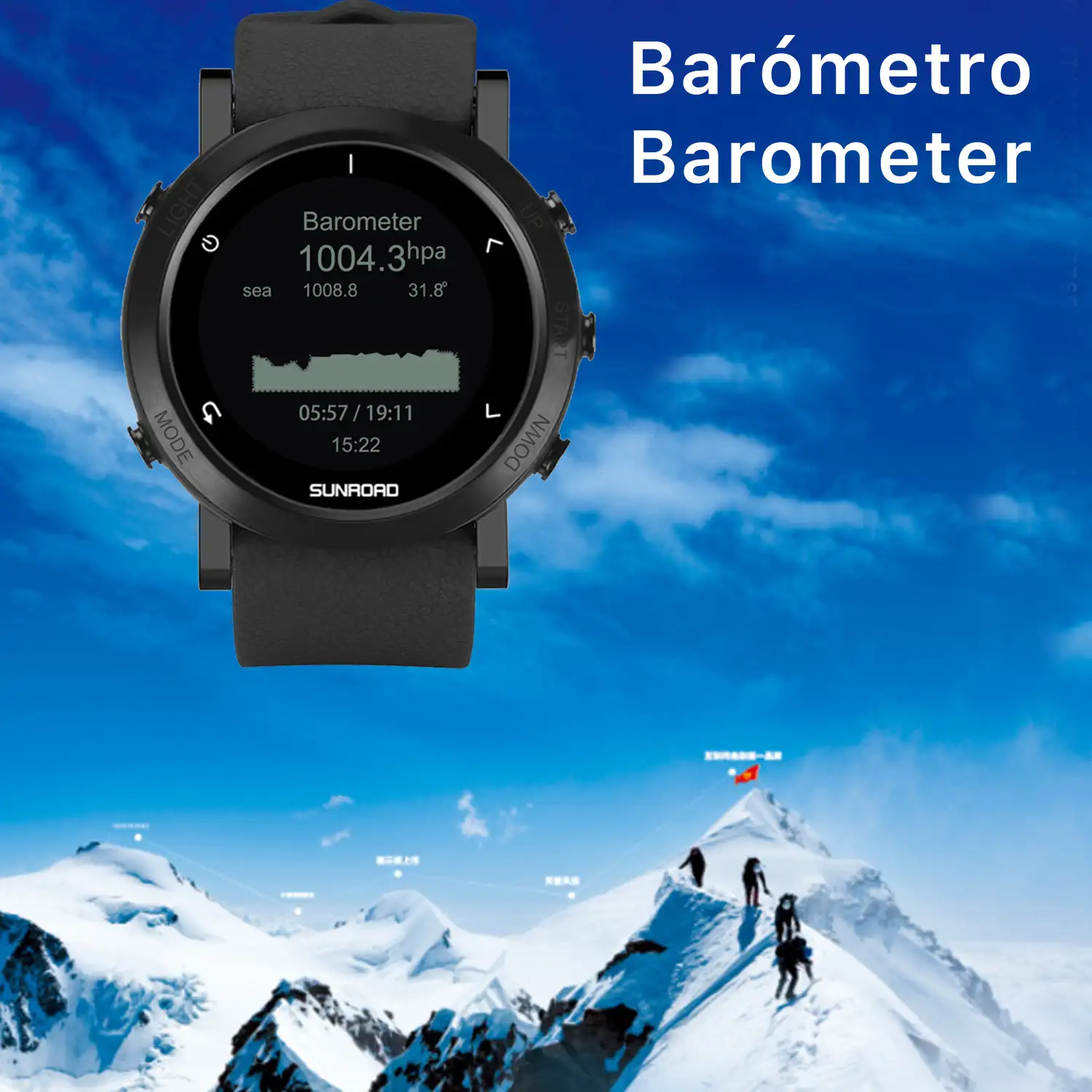 Smartwatch FR935 con localización GPS, sumergible 5 atm. Varios modos deportivos, incluye triatlón. Altímetro, barómetro, brújula, previsión meteorológica.