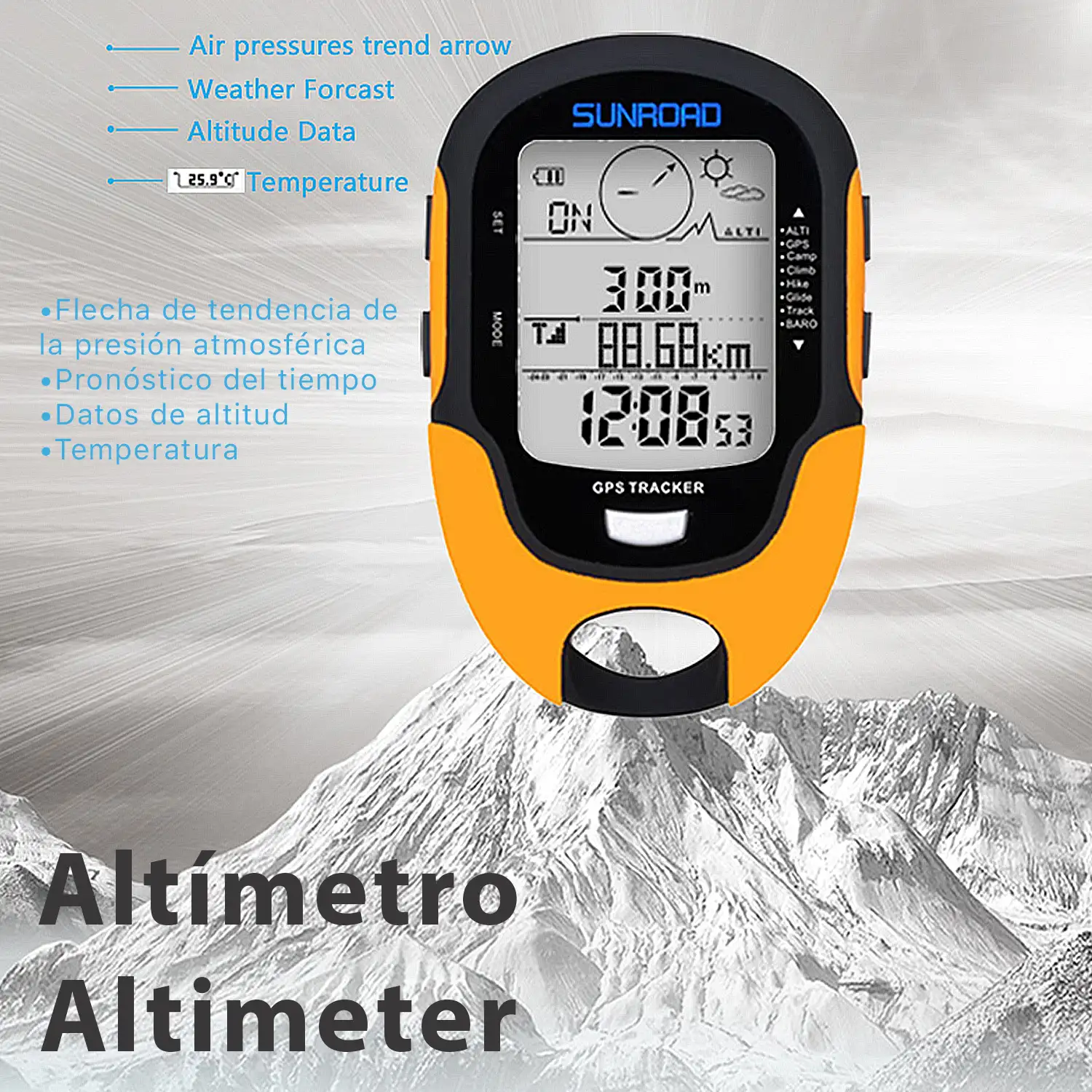 Altímetro digital multifunción con GPS FR510. Doble sistema de navegación. Brújula digital de 16 direcciones. Temperatura, higrómetro.