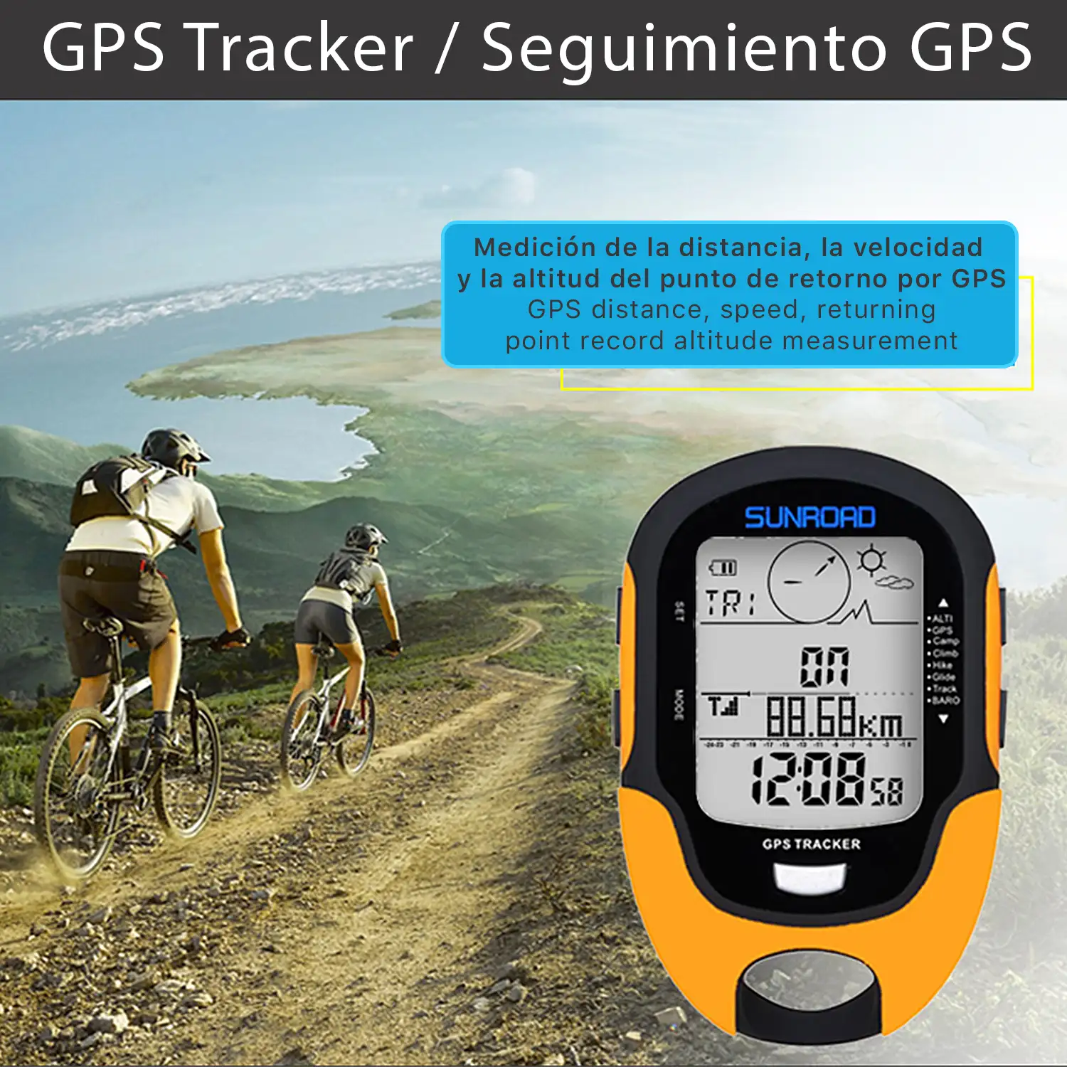 Altímetro digital multifunción con GPS FR510. Doble sistema de navegación. Brújula digital de 16 direcciones. Temperatura, higrómetro.