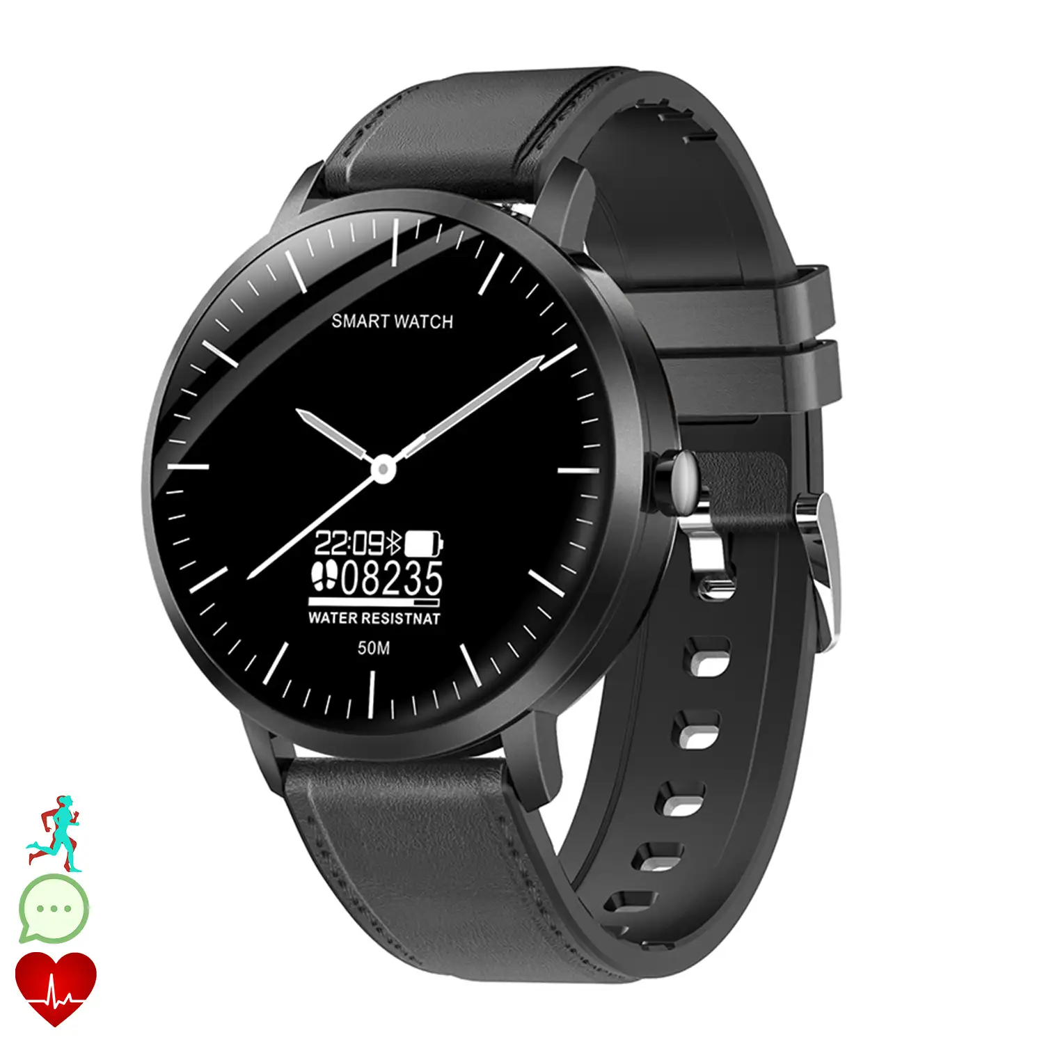 Smartwatch HD06 con mecanismo tradicional de cuarzo + pantalla digital y funciones avanzadas. Podómetro, monitor cardiaco.