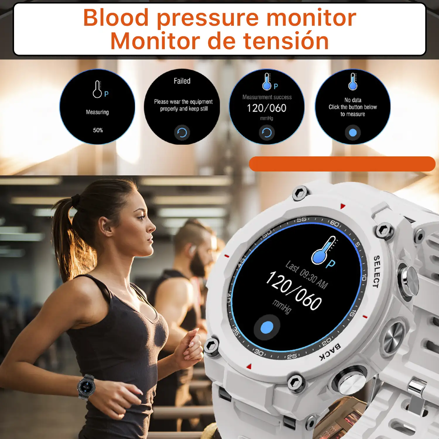 Smartwatch Q666K con batería de 600mAh de larga duración. Monitor cardiaco y de tensión, sumergible.