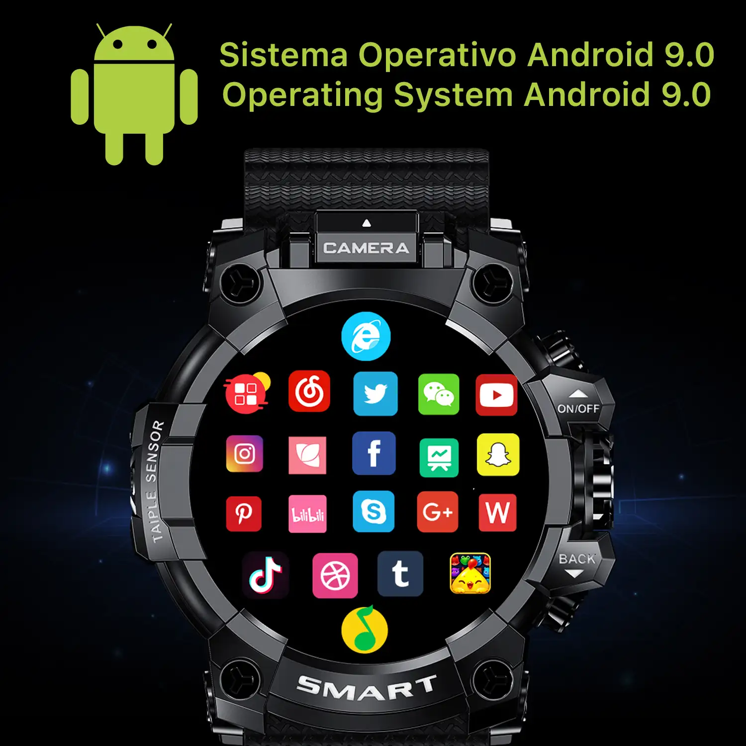 Smartwatch Phone Q999 4G con SO Android 9.0, Quad Core, Wifi, GPS. Cámara incorporada.