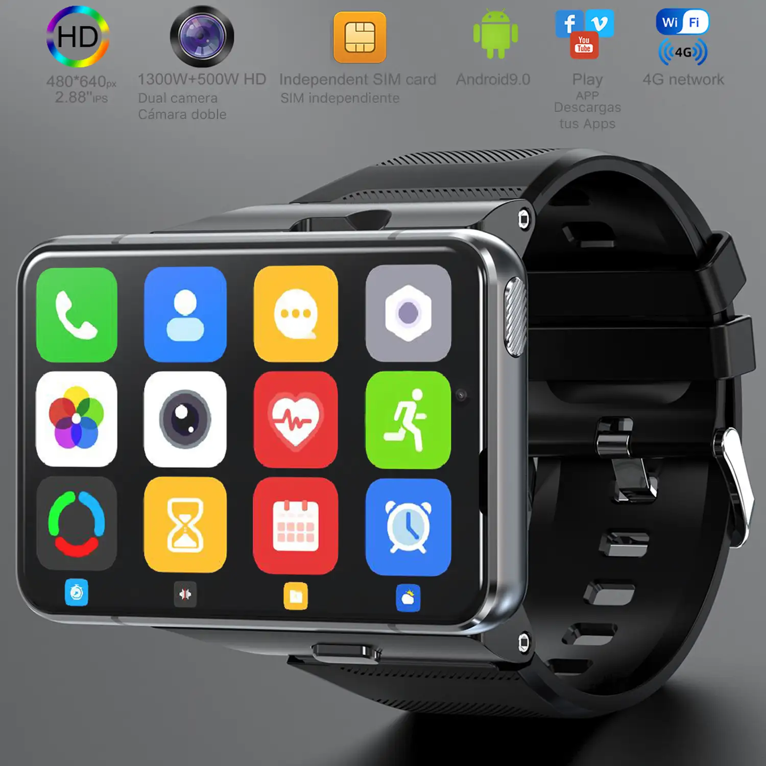 Smartwatch Phone S999 4G panorámica con SO Android 9.0, Quad Core, Wifi, GPS. Cámara incorporada. 4GB + 64GB de memoria.