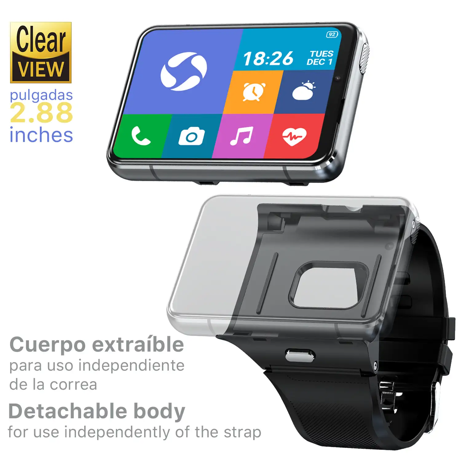 Smartwatch Phone S999 4G panorámica con SO Android 9.0, Quad Core, Wifi, GPS. Cámara incorporada. 4GB + 64GB de memoria.