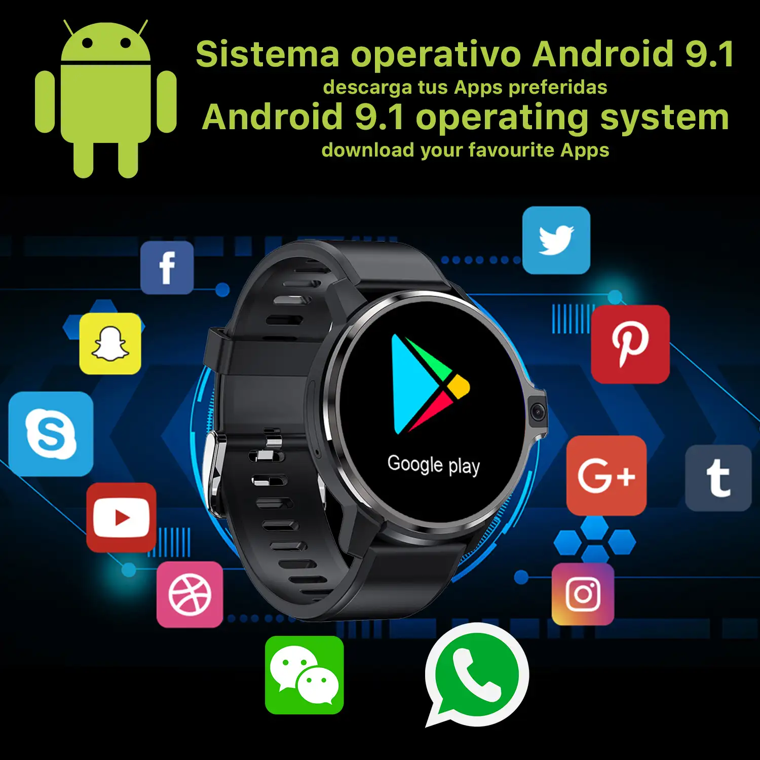 Smartwatch Phone M30 4G con SO Android 9.1, Quad Core, Wifi, GPS. Cámara de 5mpx incorporada. 1+16GB de memoria interna.