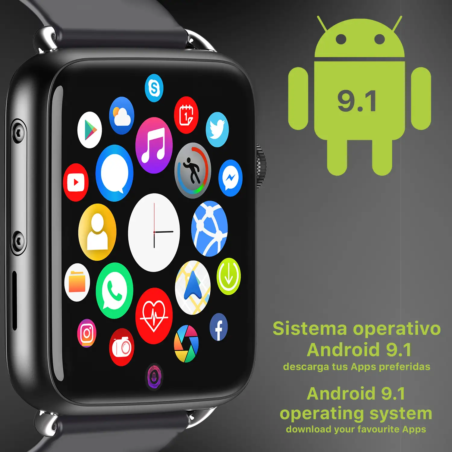 Smartwatch Phone M20-C 4G con SO Android 9.1, Quad Core, Wifi, GPS. Cámara de 5mpx incorporada. 1+16GB de memoria interna.