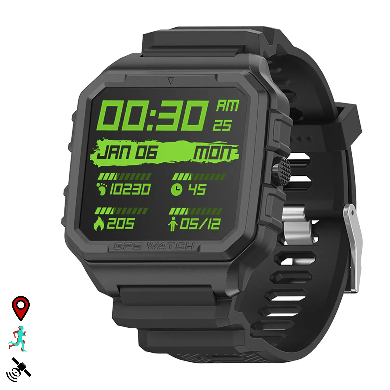 Smartwatch Alpha Pro con GPS, monitor cardiaco. Varios modos deportivos, notificaciones de apps.