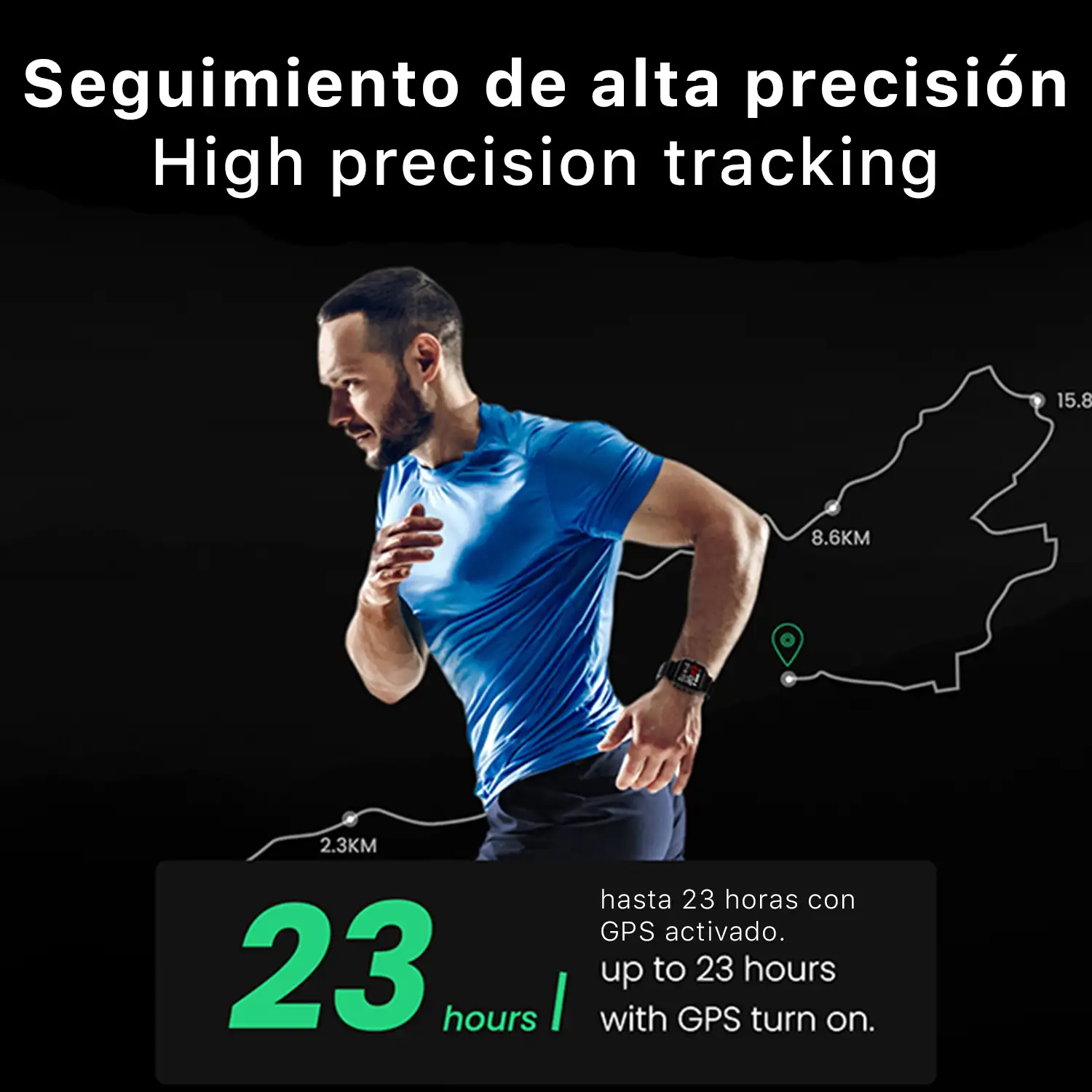 Smartwatch Alpha Pro con GPS, monitor cardiaco. Varios modos deportivos, notificaciones de apps.