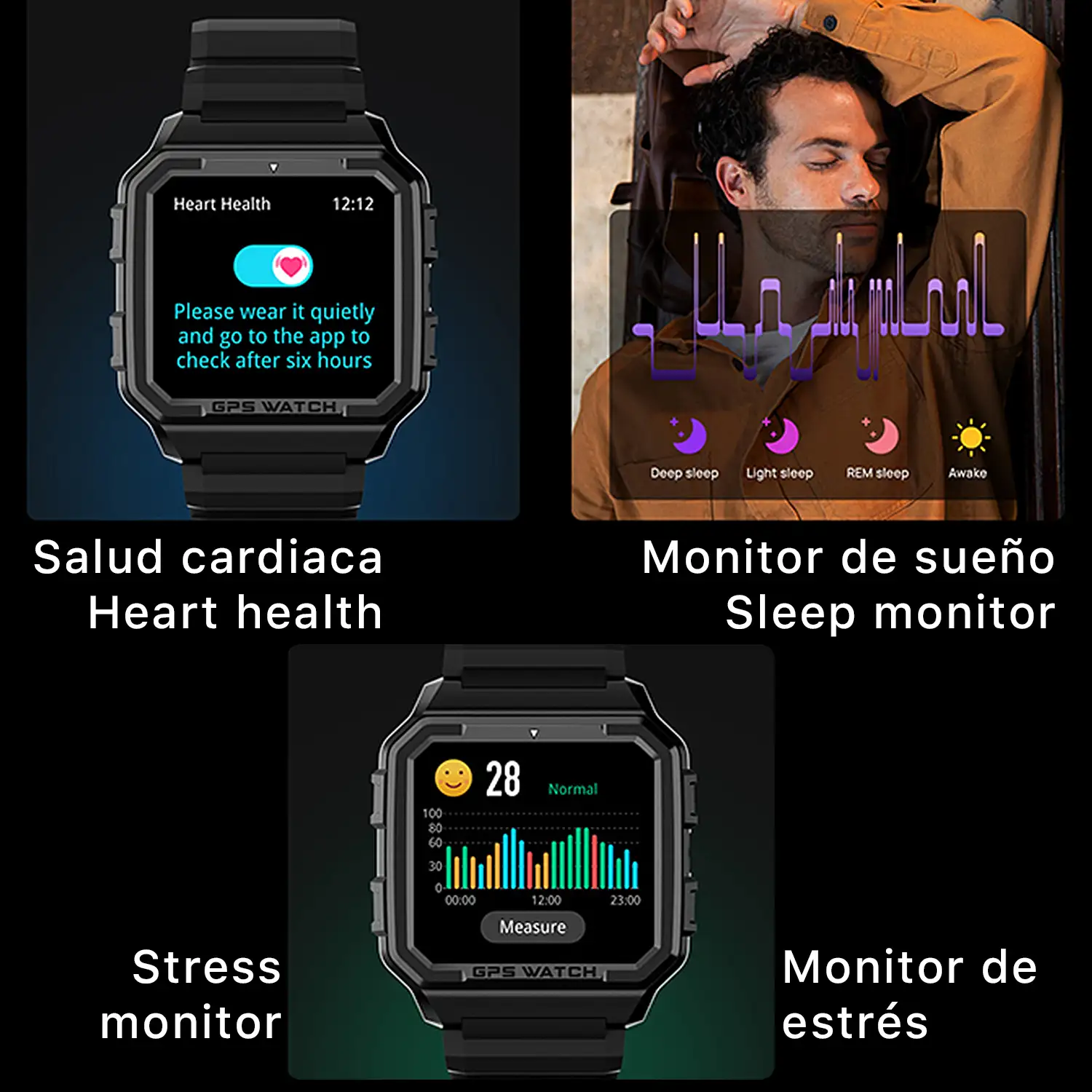 Smartwatch Alpha Pro con GPS, monitor cardiaco. Varios modos deportivos, notificaciones de apps.