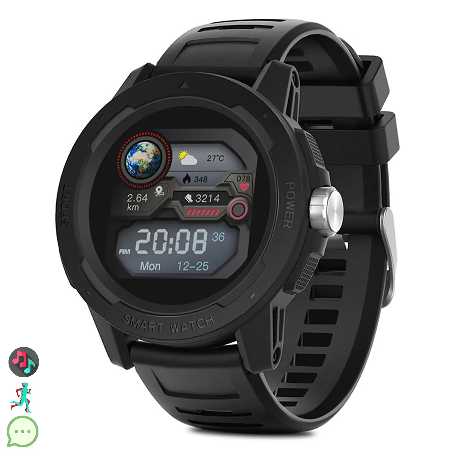 Smartwatch Mars2 con monitor cardiaco, de tensión y O2 en sangre. Varios modos deportivos, notificaciones de apps.