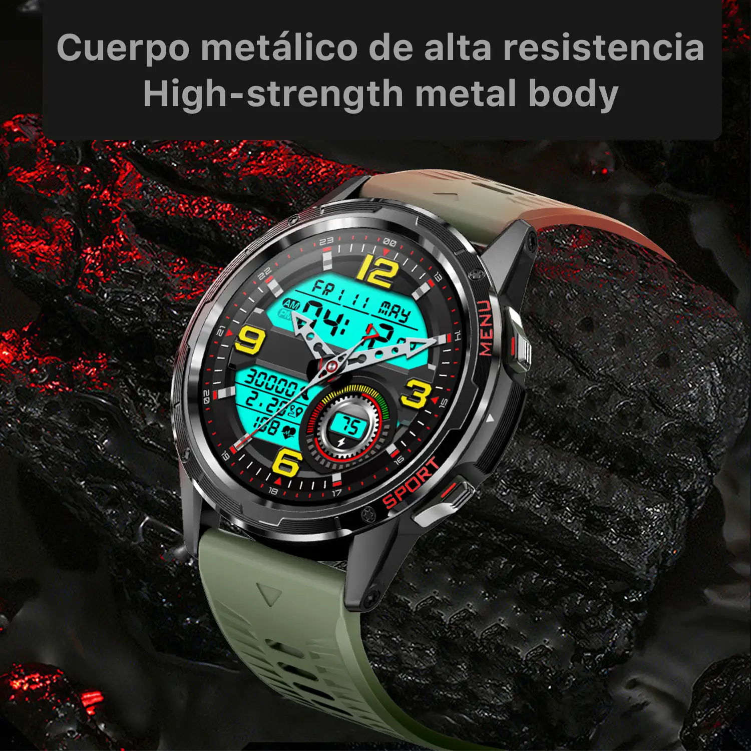 Smartwatch H70 con monitor cardiaco y de tensión. Más de 20 modos deportivos, notificaciones de apps.