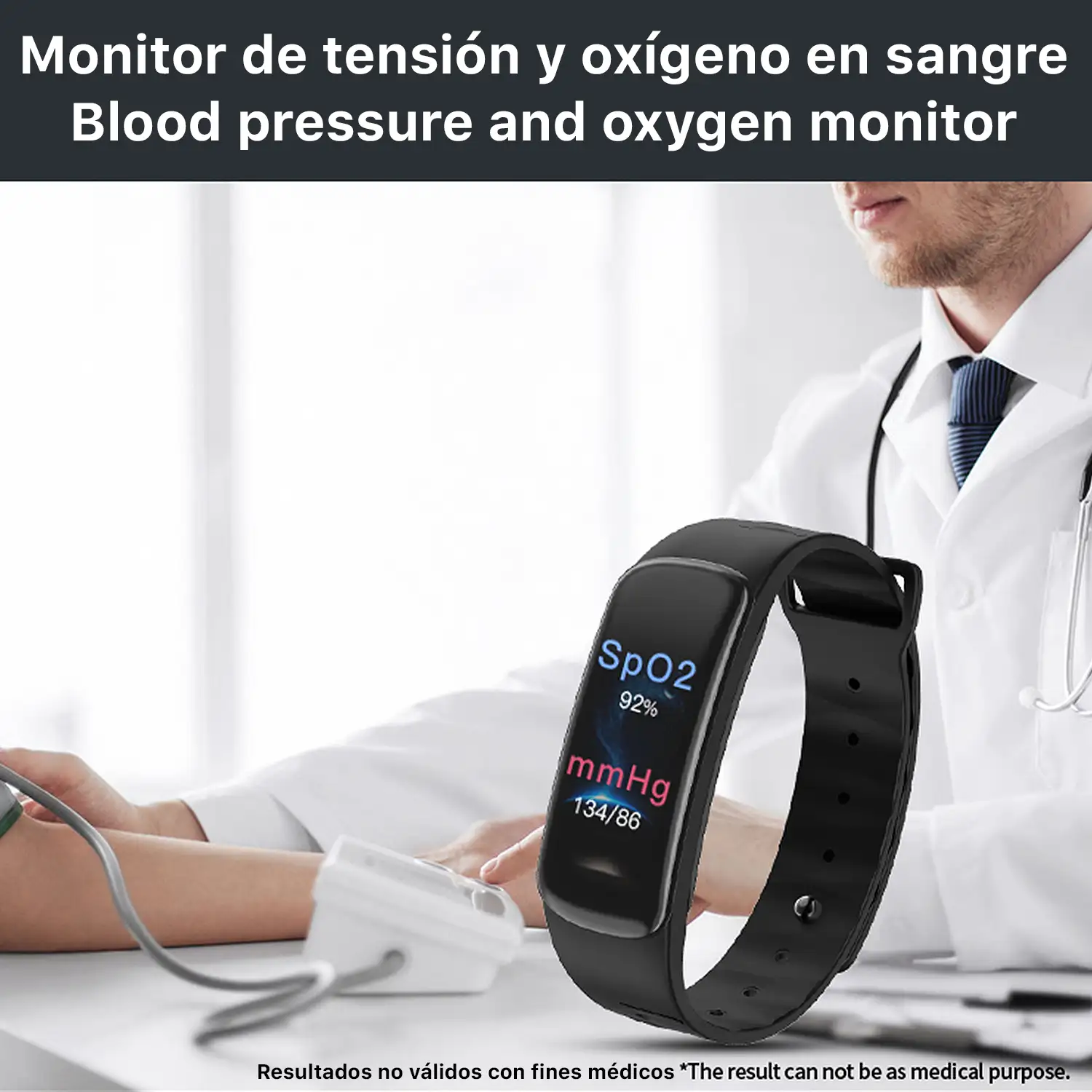 Brazalete inteligente B1 con monitor de fatiga, tensión y O2 en sangre. Varios modos deportivos, notificaciones de apps.