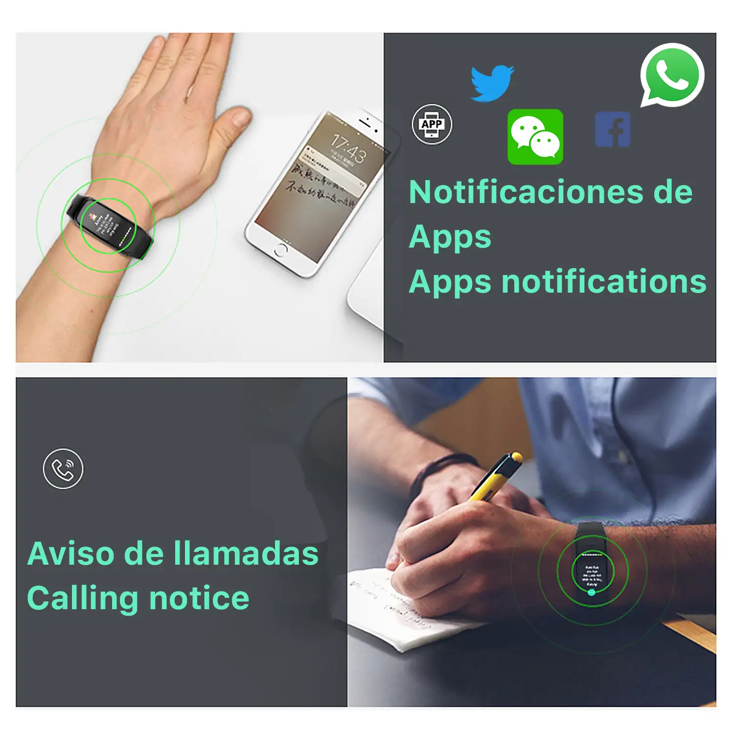 Brazalete inteligente B1 con monitor de fatiga, tensión y O2 en sangre. Varios modos deportivos, notificaciones de apps.