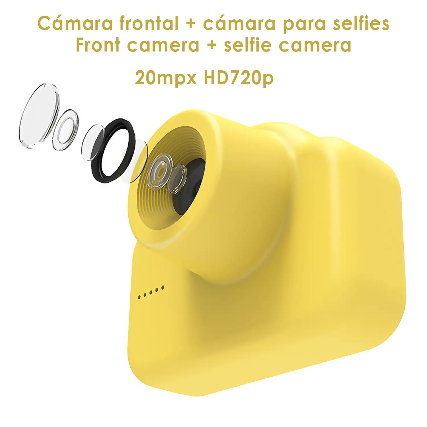 Cámara infantil A1 de fotos y video. Diseño Oso Panda. 20mpx y video HD. Cámara trasera para selfies.