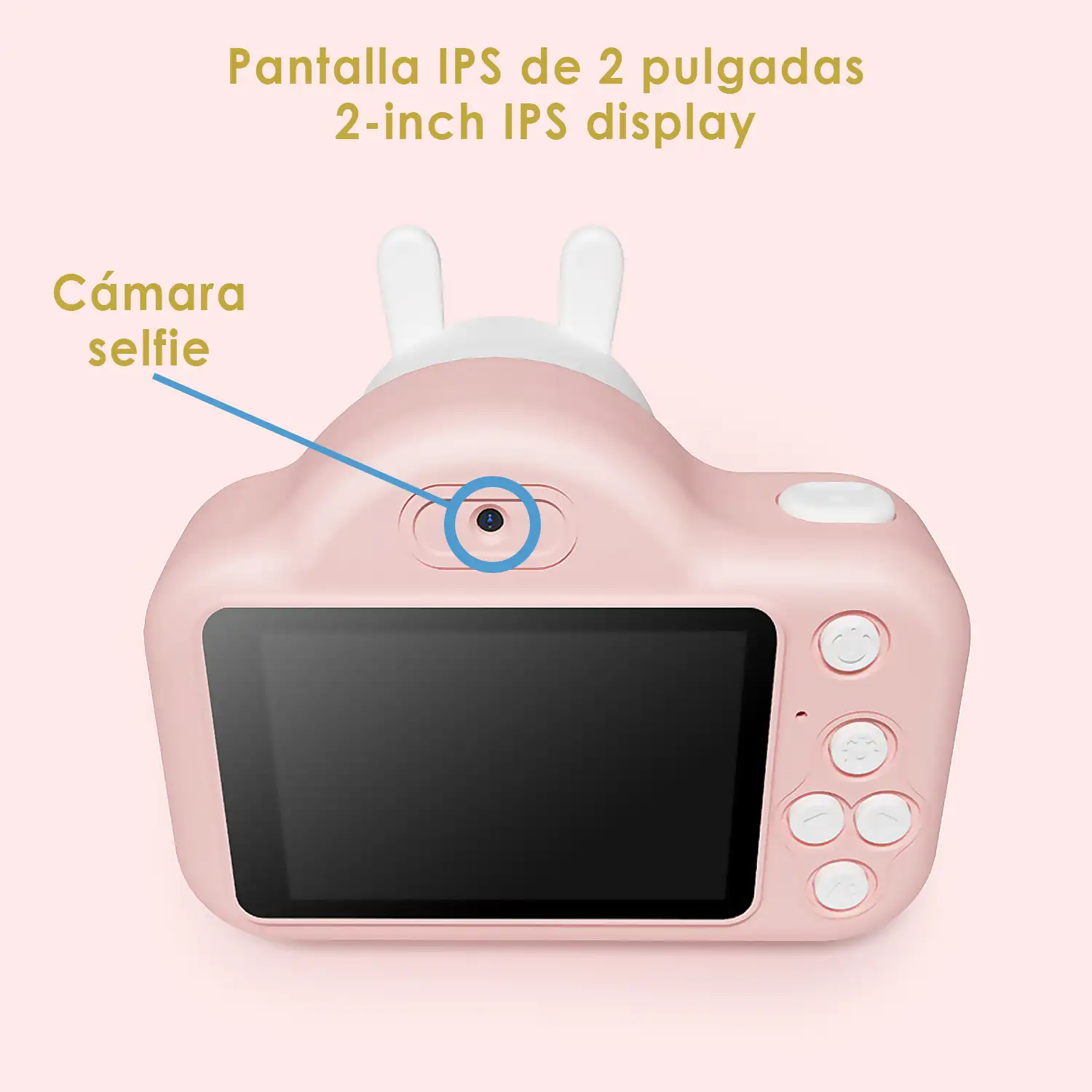 Cámara infantil A1 de fotos y video. Diseño Oso Panda. 20mpx y video HD. Cámara trasera para selfies.