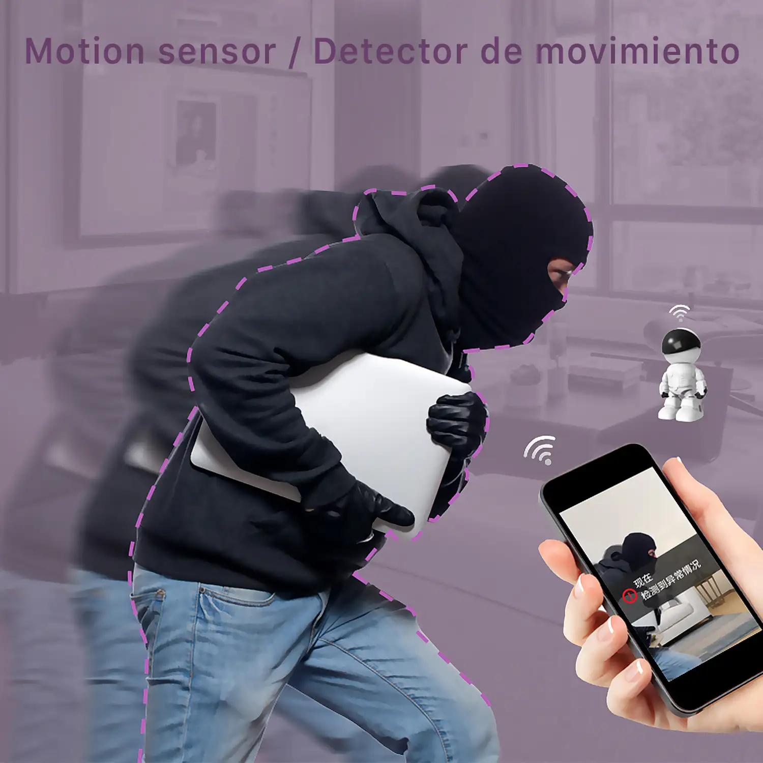 Cámara IP Wifi de vigilancia con movimiento horizontal y vertical, diseño robot. Visión nocturna. Comunicación de 2 vías.