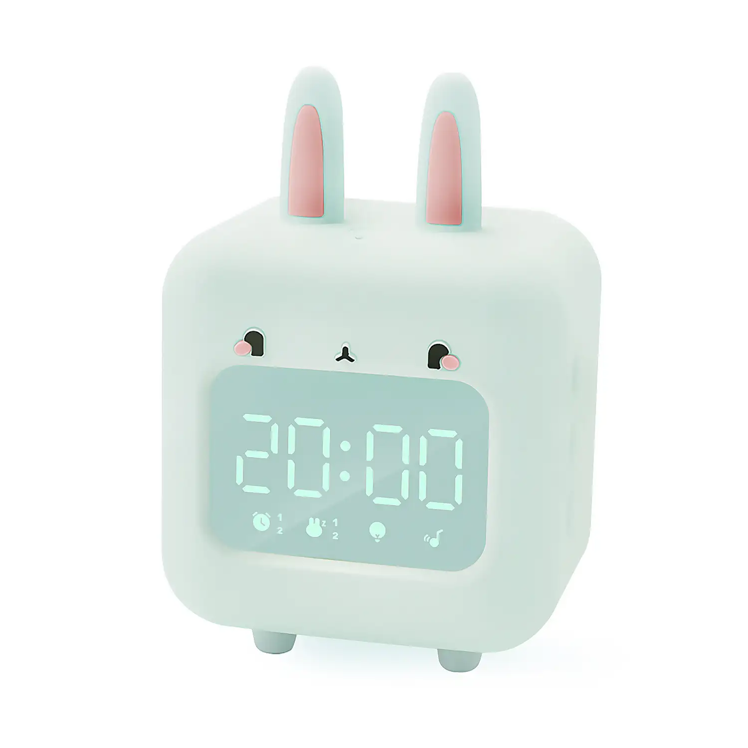 Reloj despertador infantil Conejito con luz LED nocturna. Música ambiental para dormir. Batería recargable.