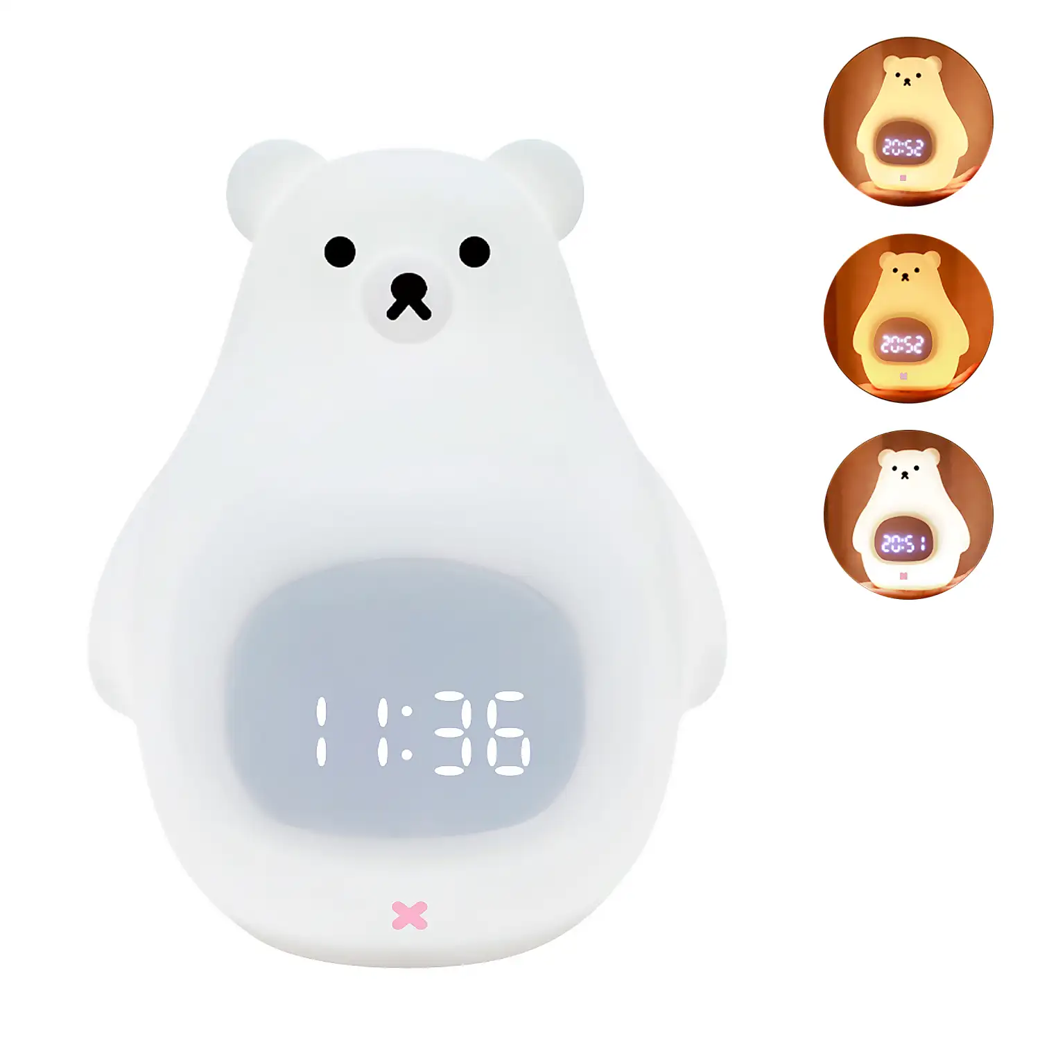 Reloj despertador con luz nocturna infantil, intensidad regulable. Diseño Oso Polar.