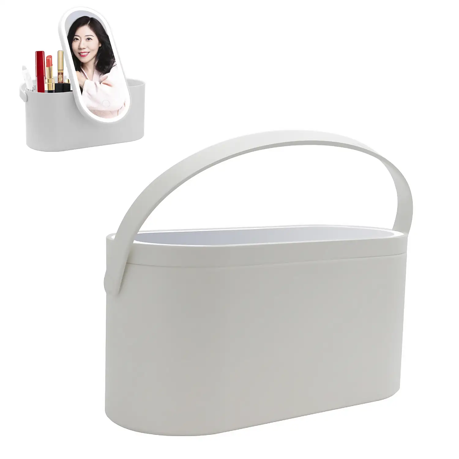 Espejo con luces LED especial maquillaje con caja organizadora de maquillaje portátil.