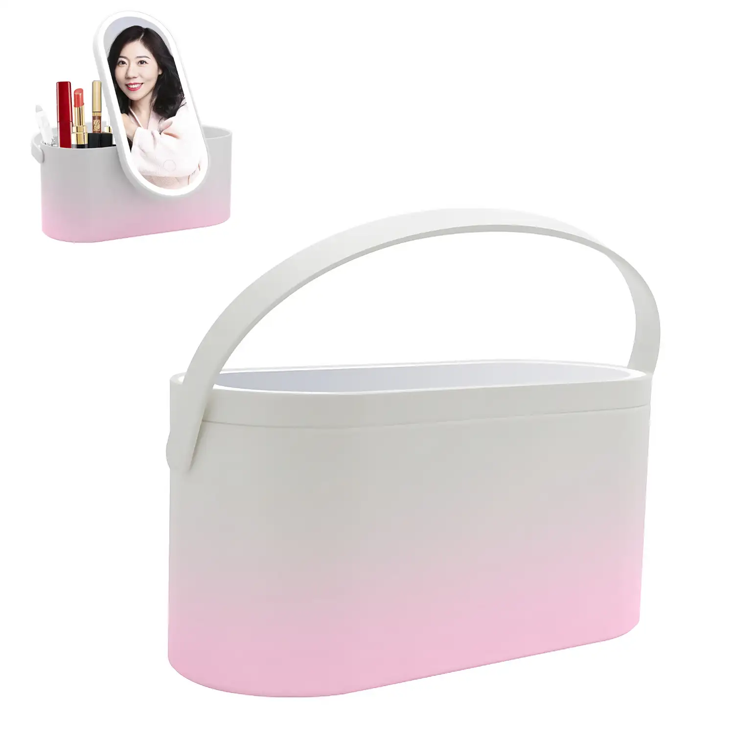 Espejo con luces LED especial maquillaje con caja organizadora de maquillaje portátil.