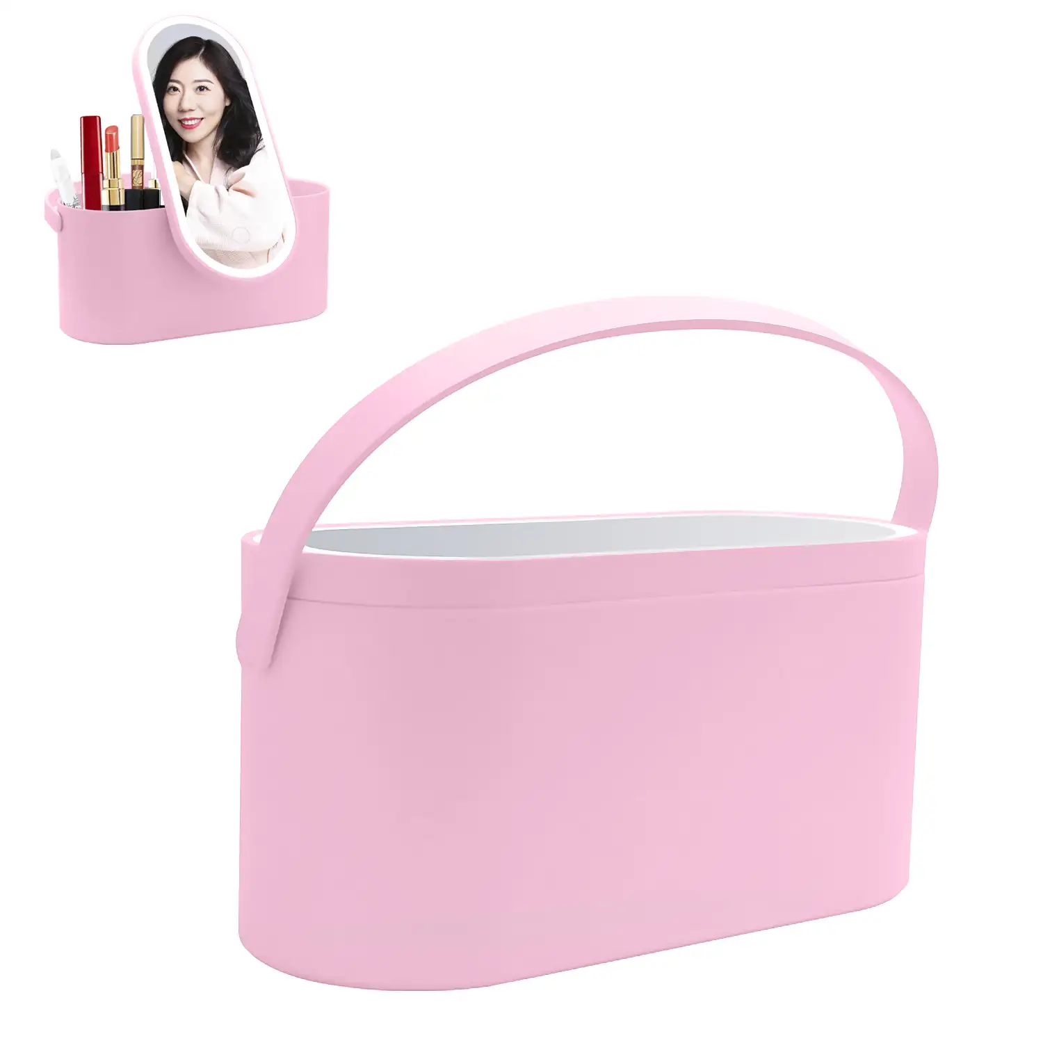 Espejo con luces LED especial maquillaje con caja organizadora de maquillaje portátil.