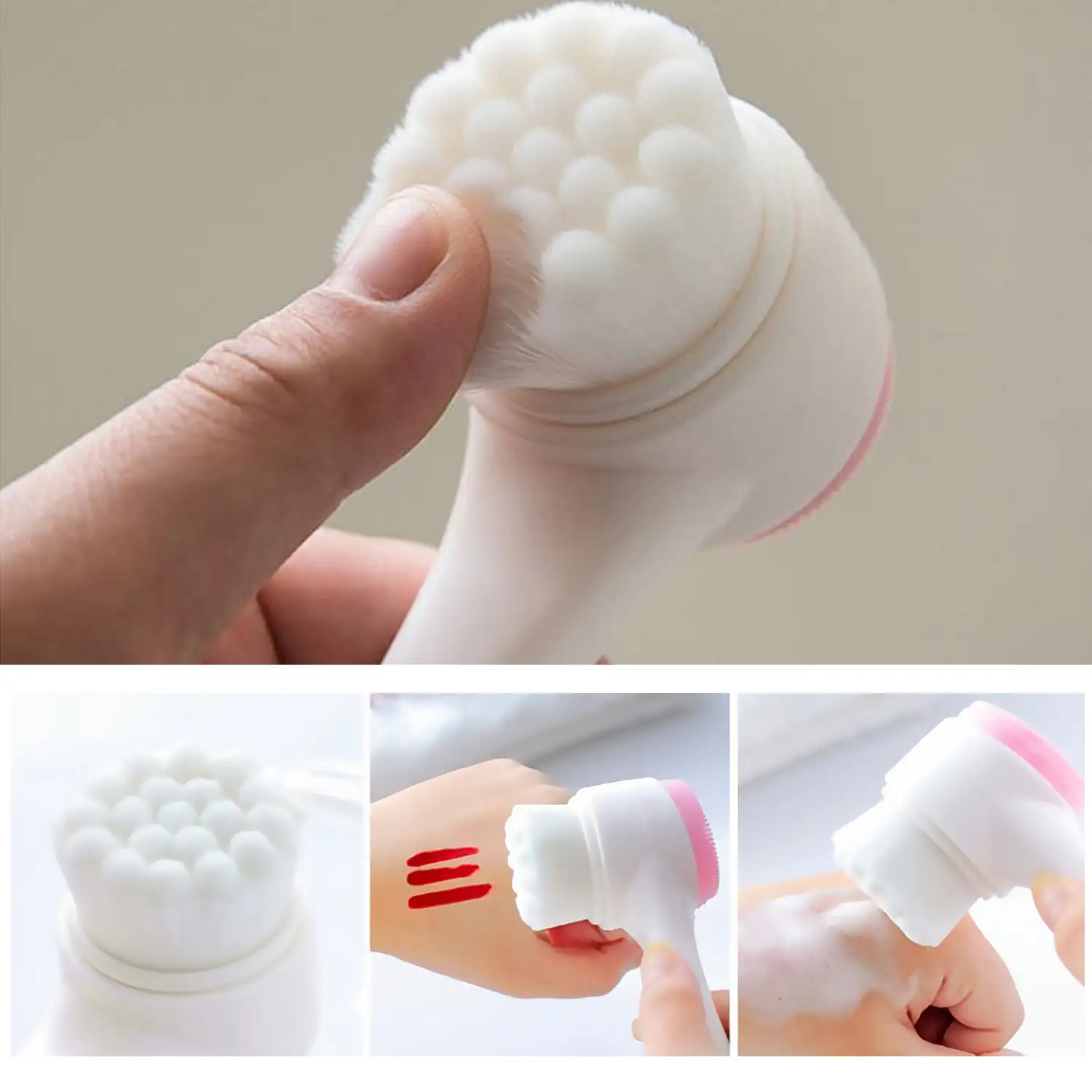 Cepillo facial de silicona multifunción de doble cara para masaje y limpieza profunda.