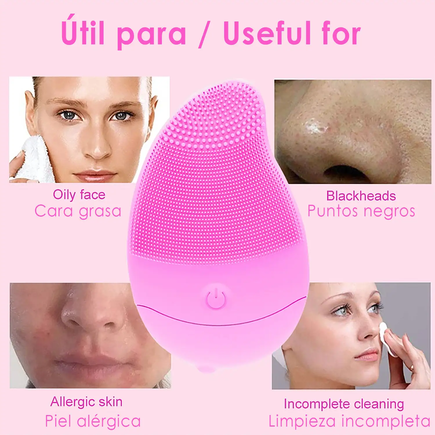 Cepillo de silicona limpiador facial exfoliante. Batería recargable.