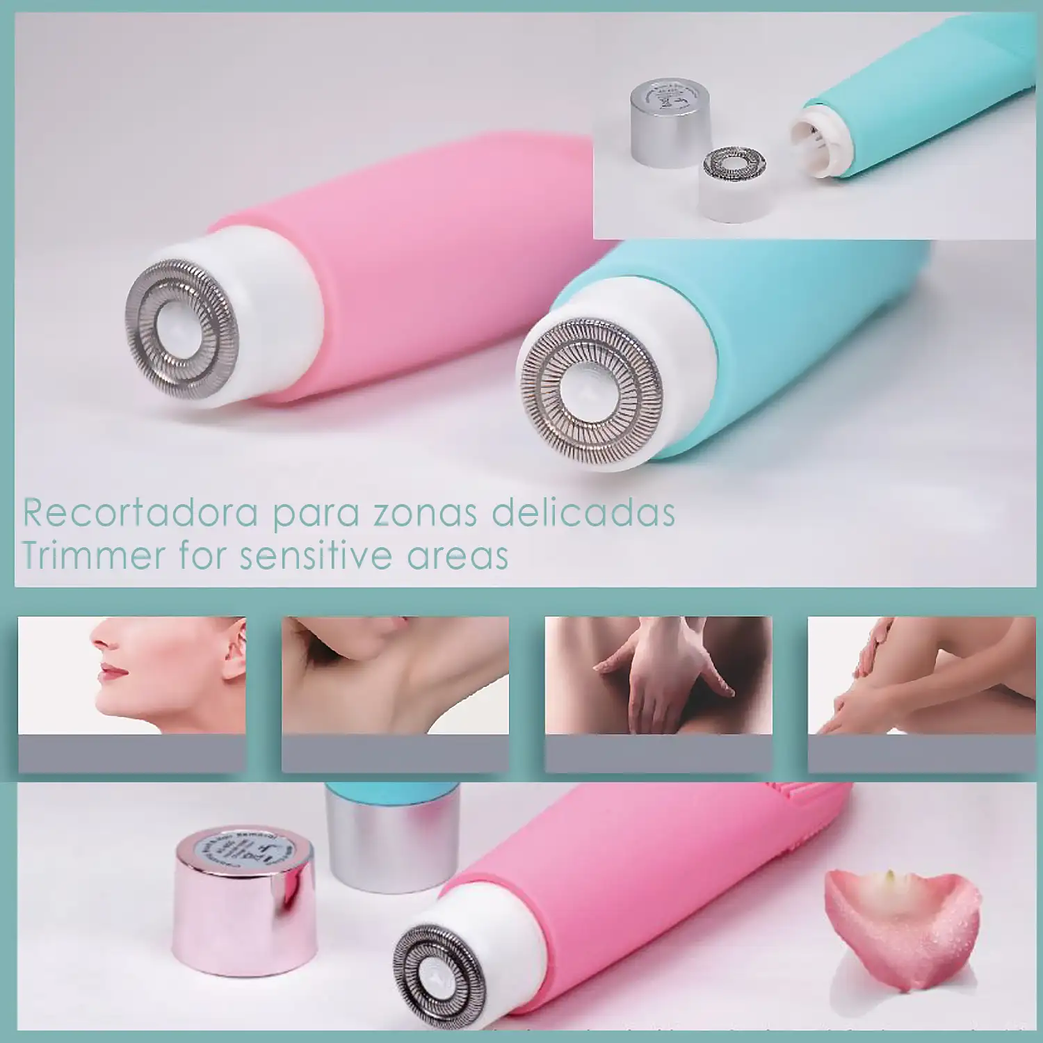 Cepillo eléctrico de silicona para limpieza facial, masajeador y afeitadora para zonas delicadas.