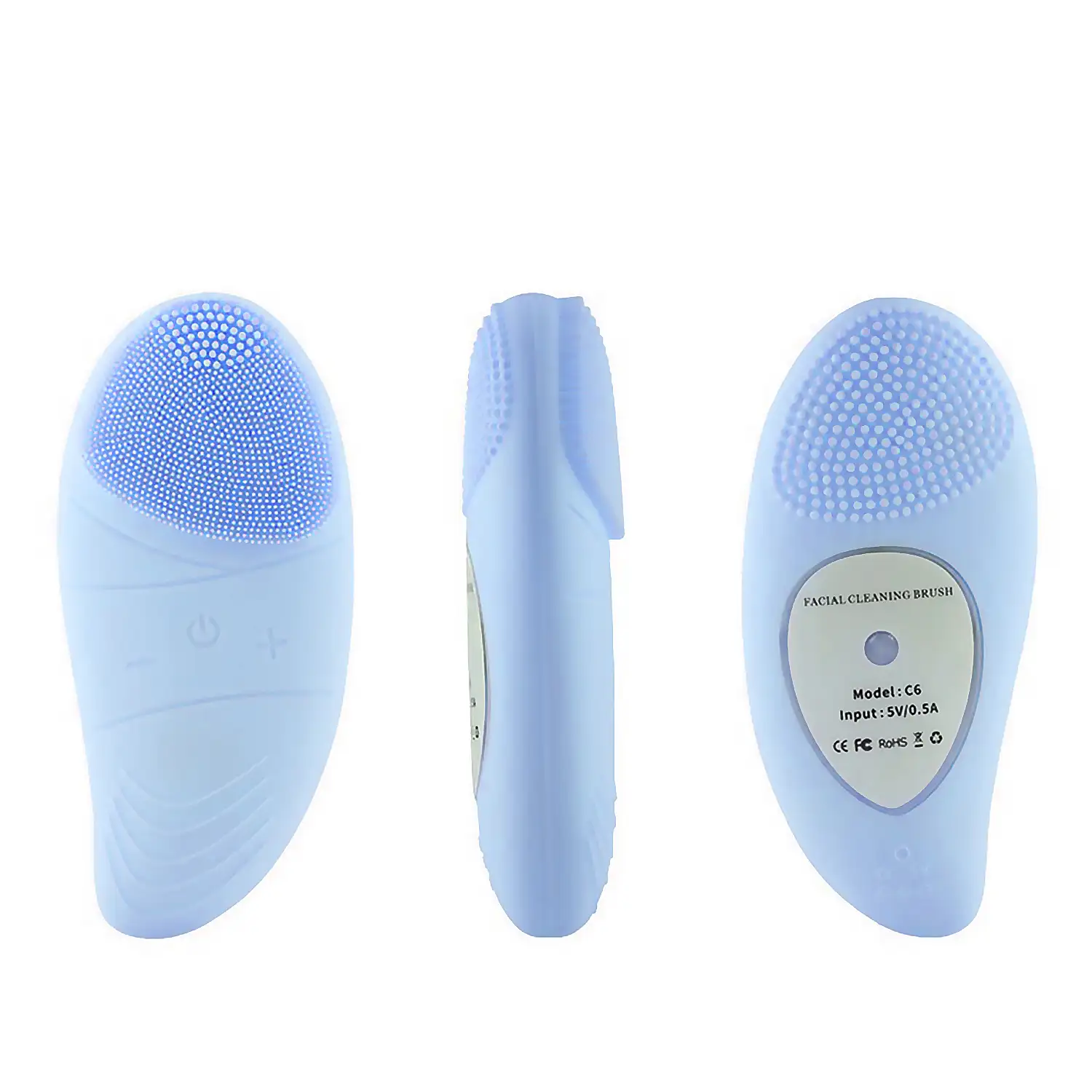 Cepillo de limpieza facial con cabezal de silicona. Masajeador, limpiador y exfoliador. Batería recargable.