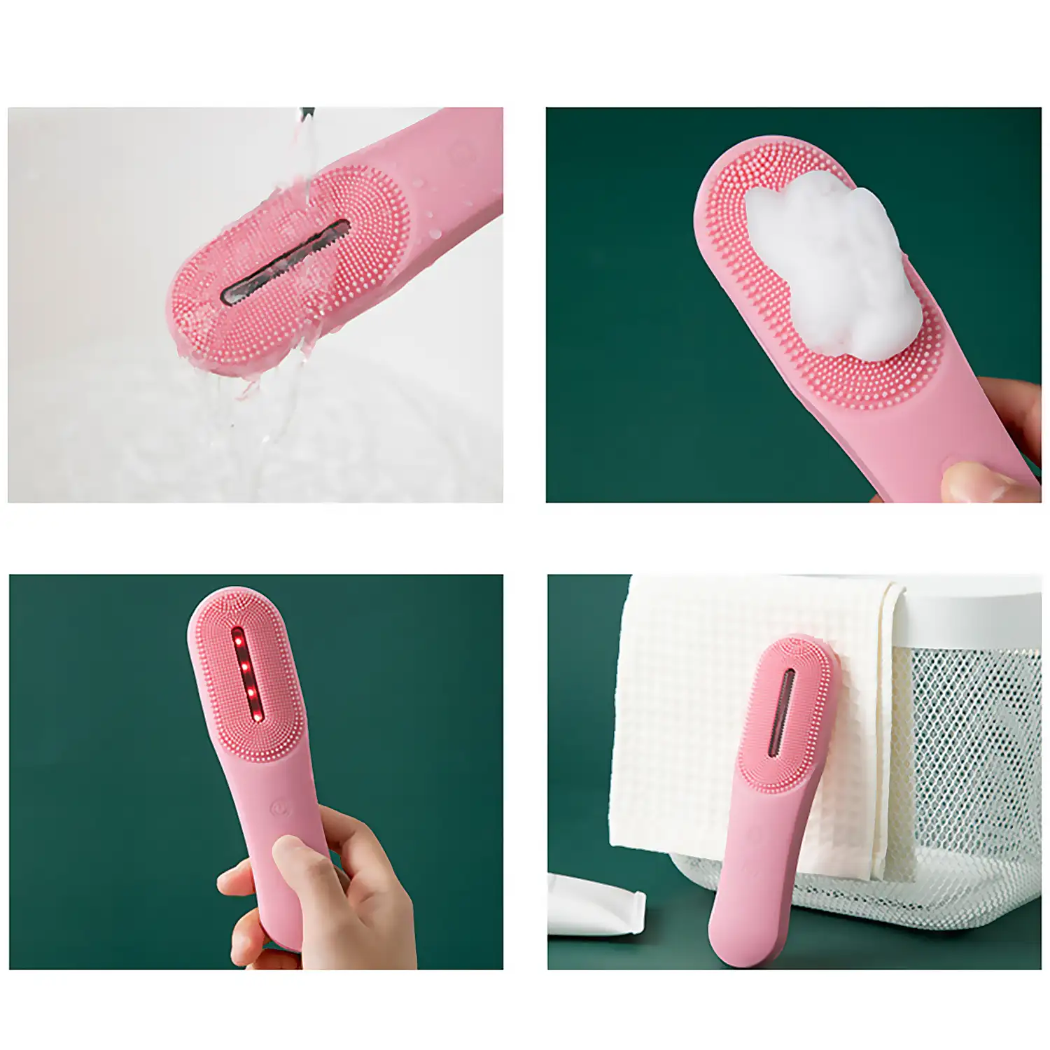 Cepillo limpiador facial de silicona. Tratamiento de luz LED triple, rejuvenecimiento, anti acné, activador de colágeno.