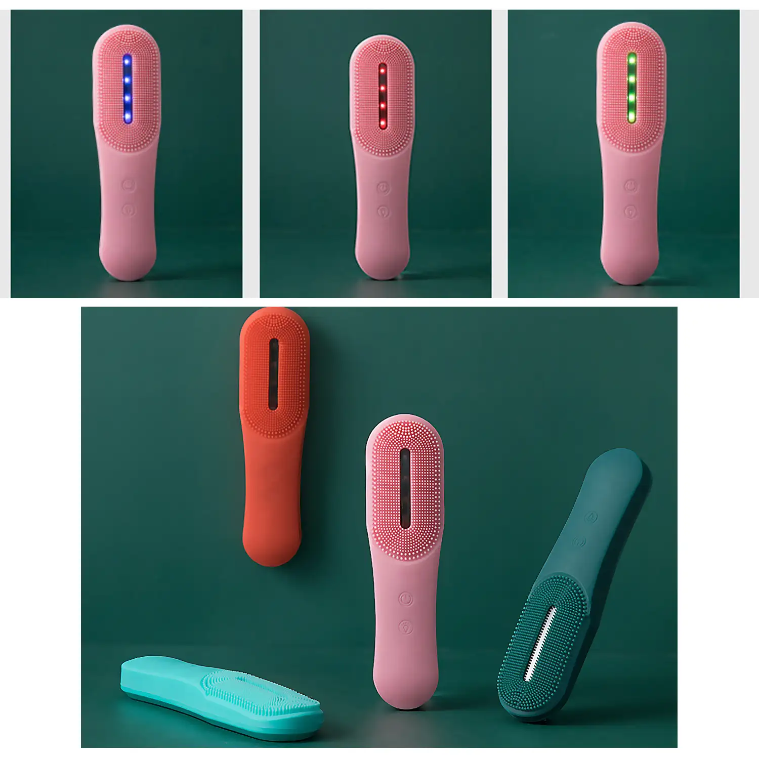 Cepillo limpiador facial de silicona. Tratamiento de luz LED triple, rejuvenecimiento, anti acné, activador de colágeno.