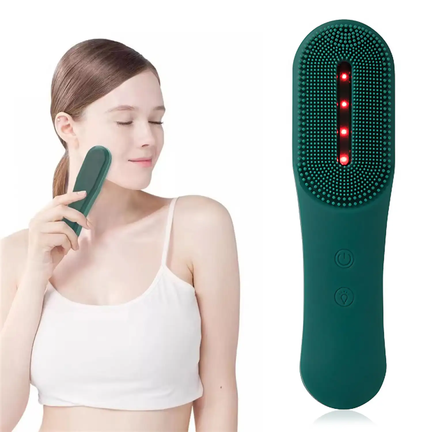 Cepillo limpiador facial de silicona. Tratamiento de luz LED triple, rejuvenecimiento, anti acné, activador de colágeno.