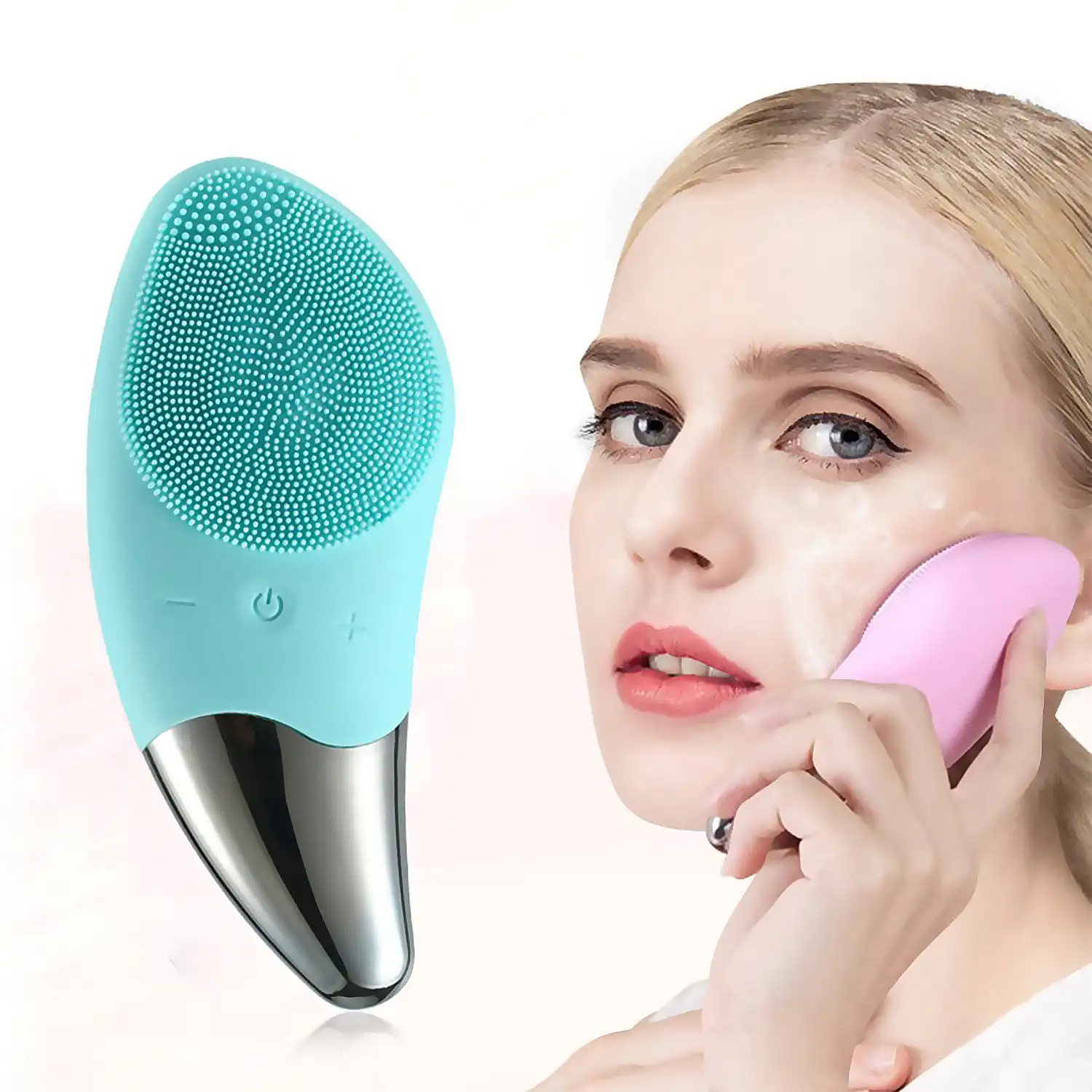 Cepillo limpiador facial sónico de silicona con masaje. Batería recargable.