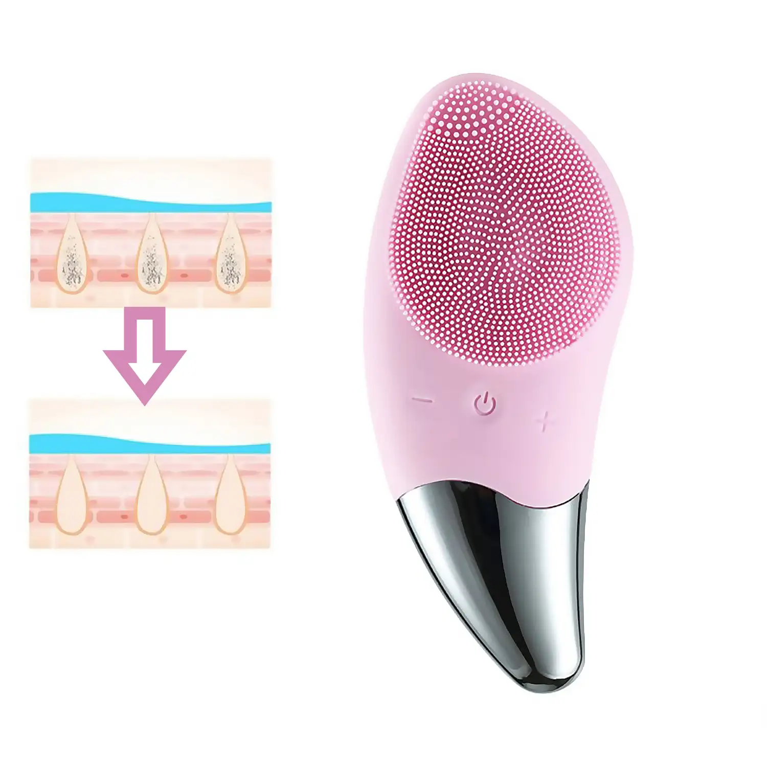 Cepillo limpiador facial sónico de silicona con masaje. Batería recargable.