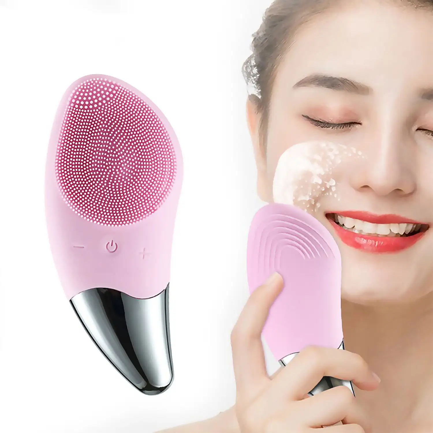 Cepillo limpiador facial sónico de silicona con masaje. Batería recargable.
