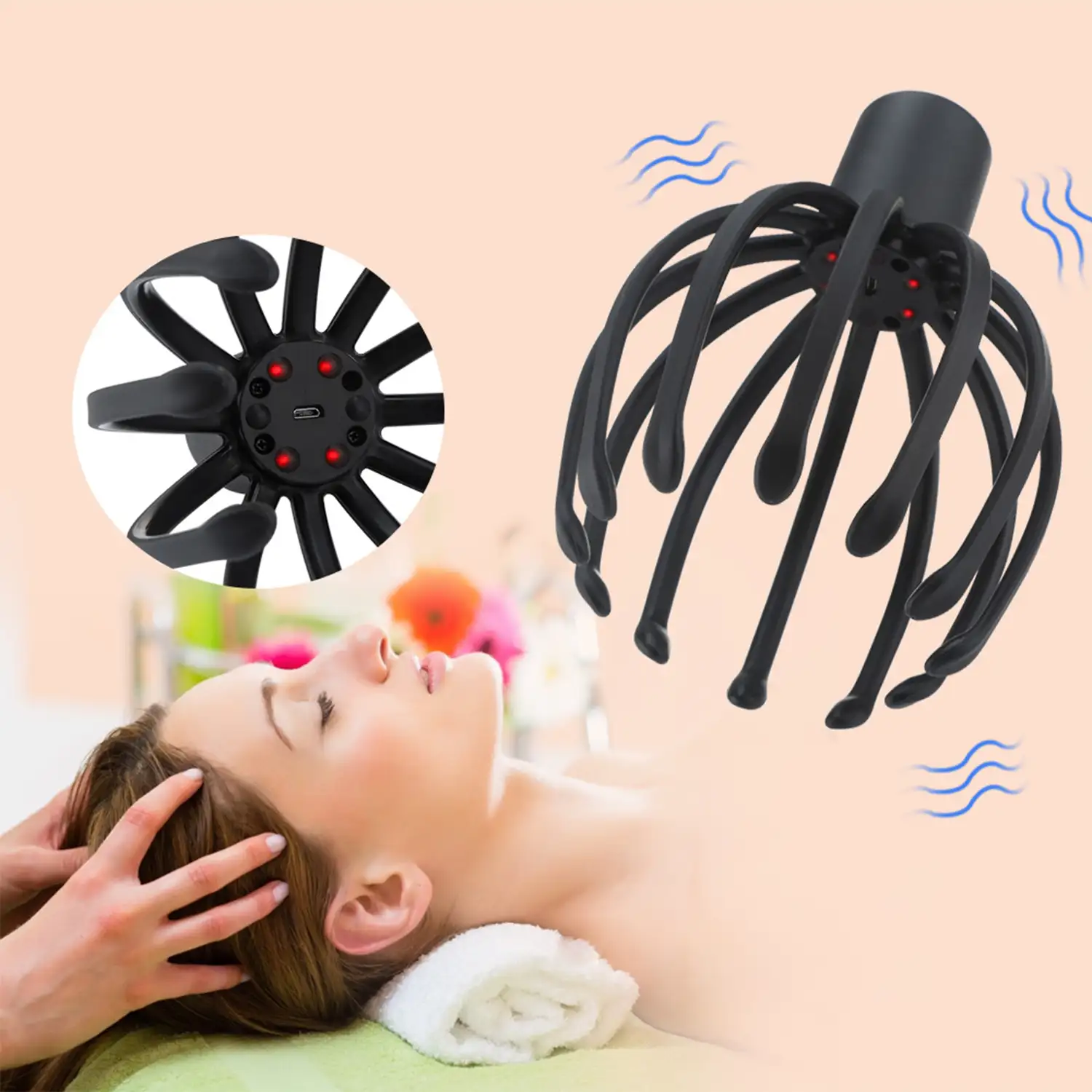 Pulpo masajeador eléctrico para la cabeza. Libera tensiones, masajea cuero cabelludo.